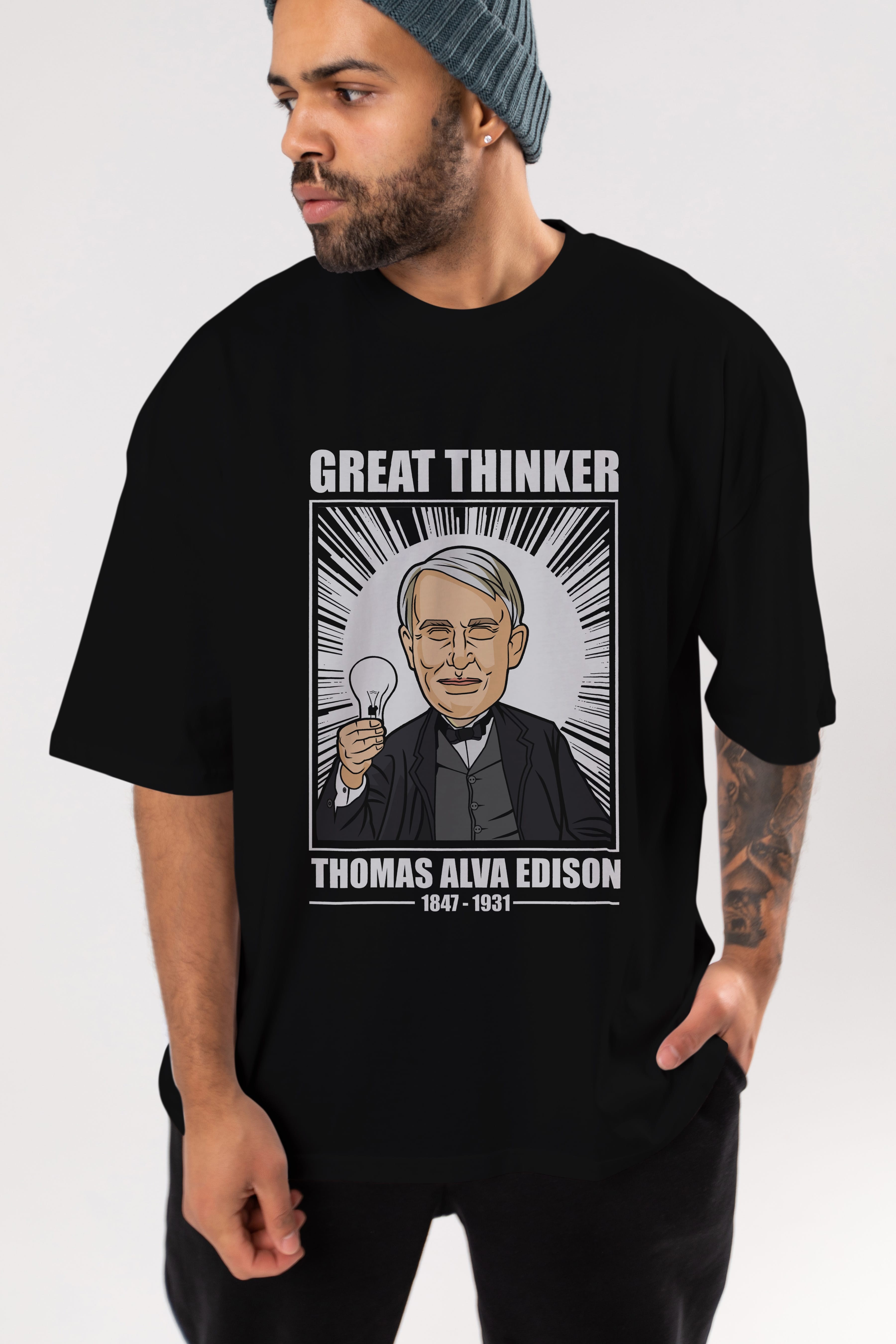 Thomas Alfa Edison Ön Baskılı Oversize t-shirt Erkek Kadın Unisex %100 Pamuk tişort