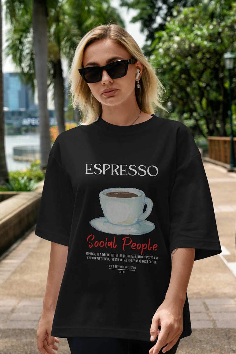 Espresso Kokteyl Serisi ön Baskılı Oversize t-shirt Erkek Kadın %100 Pamuk Bisiklet Yaka tişort