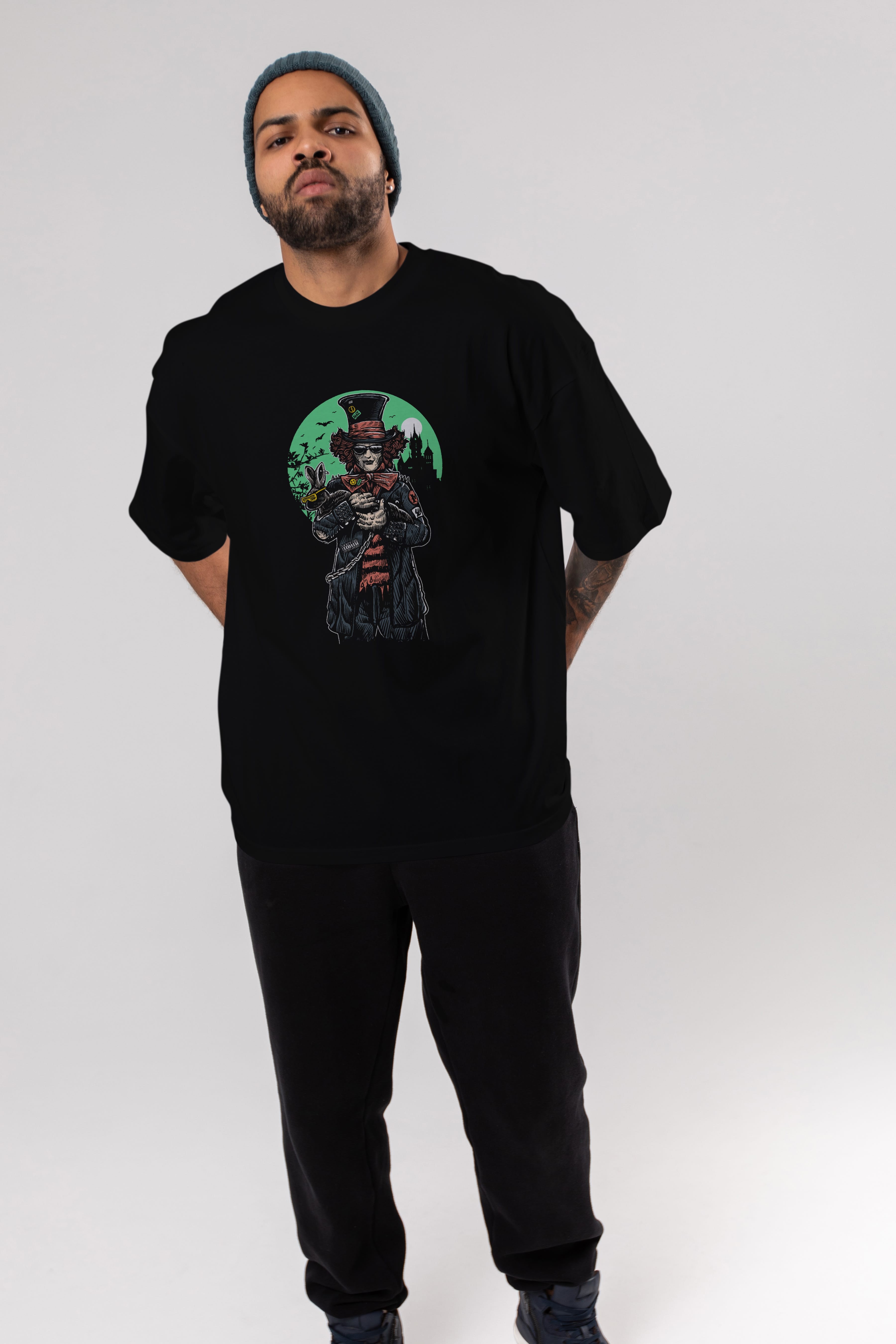 Mad Hatter Ön Baskılı Oversize t-shirt Erkek Kadın Unisex %100 Pamuk tişort