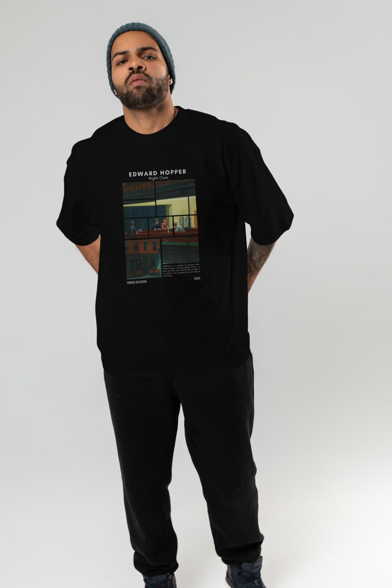 Edward Hopper Night Owls ön Baskılı Oversize t-shirt Erkek Kadın Bisiklet Yaka Pamuk tişort