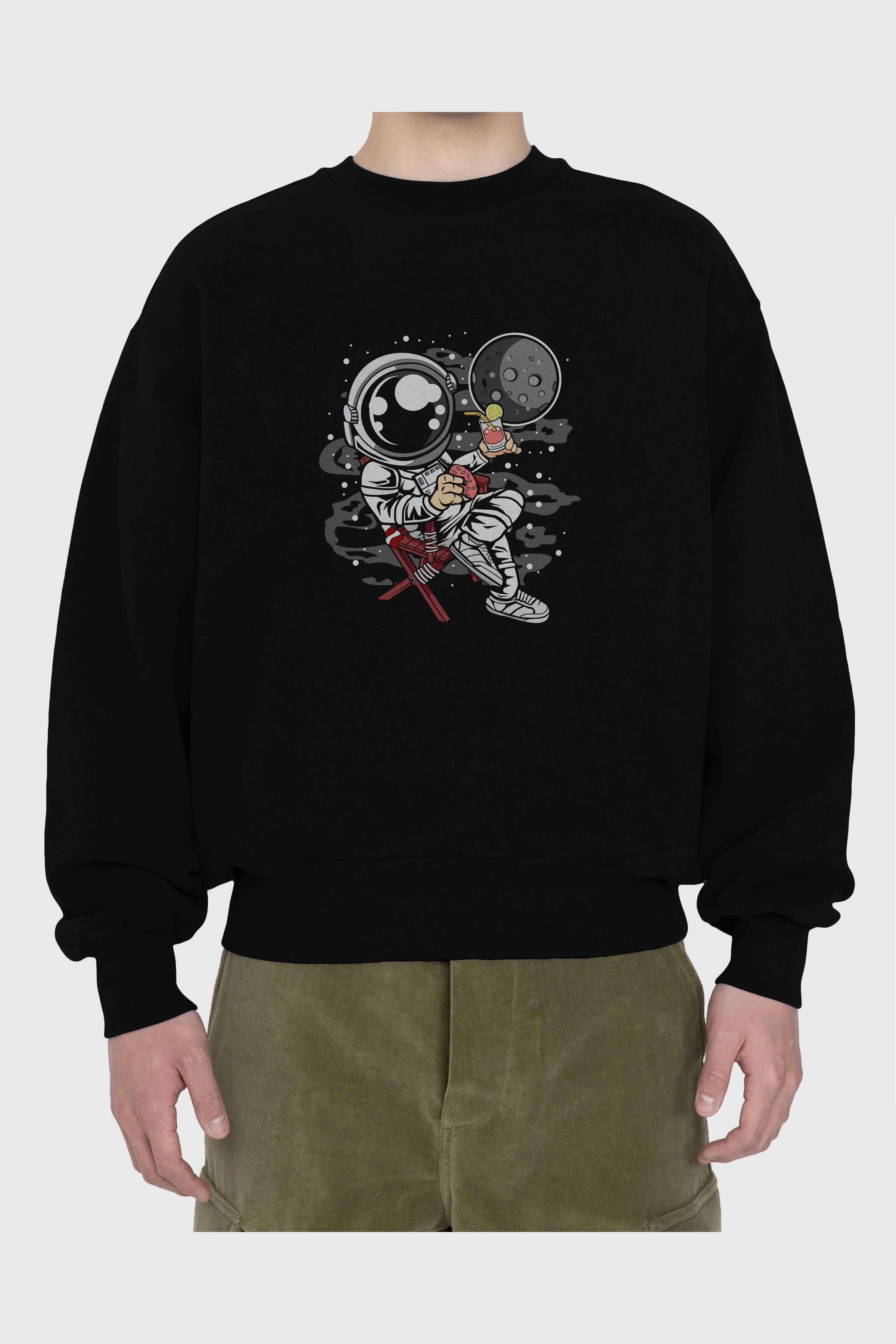 Holiday Astronaut Ön Baskılı Oversize Sweatshirt Erkek Kadın Unisex