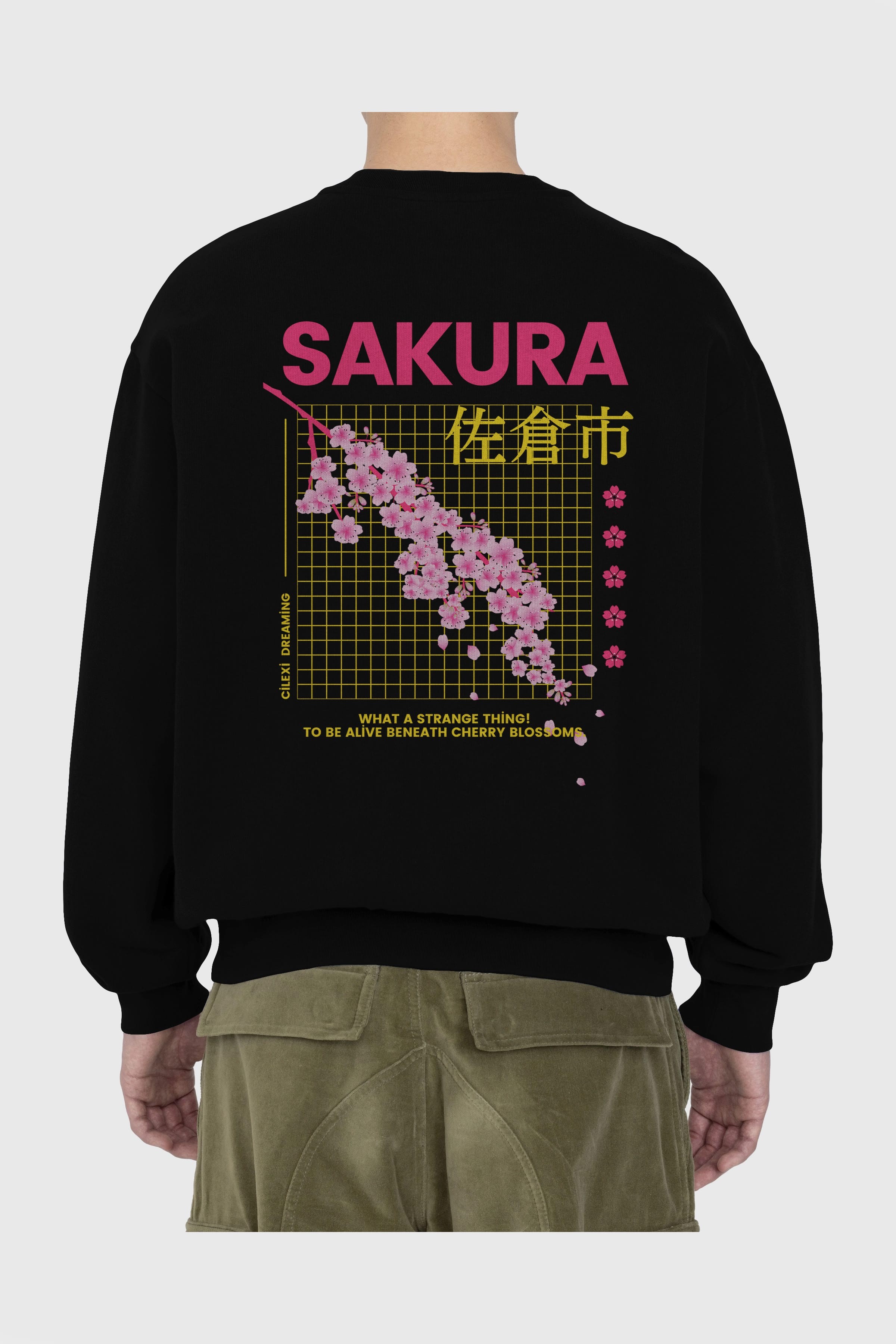 Sakura Streetwear Arka Baskılı Oversize Sweatshirt Erkek Kadın Unisex