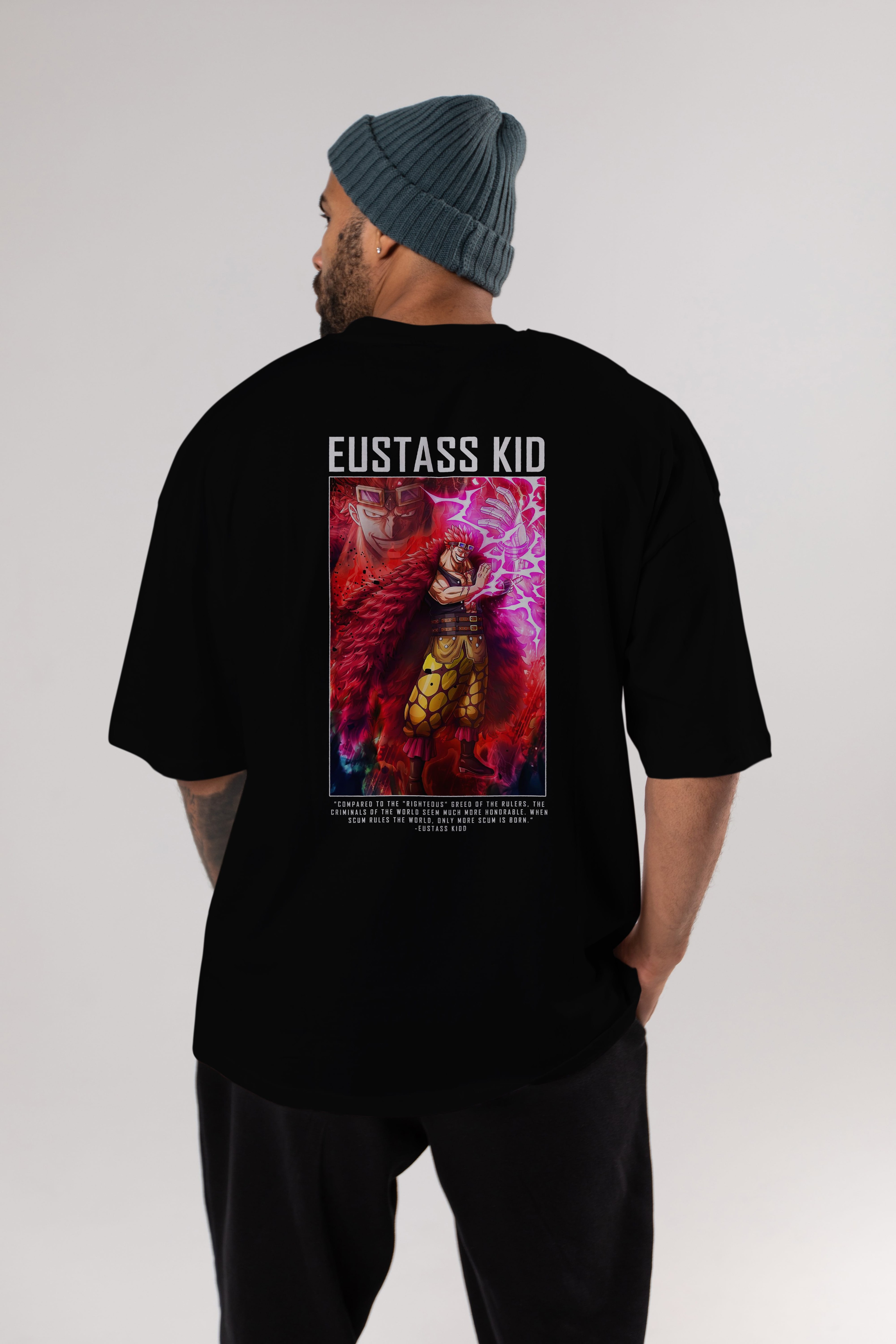 Eustass Kid Anime Arka Baskılı Oversize t-shirt Erkek Kadın Unisex %100 pamuk tişort