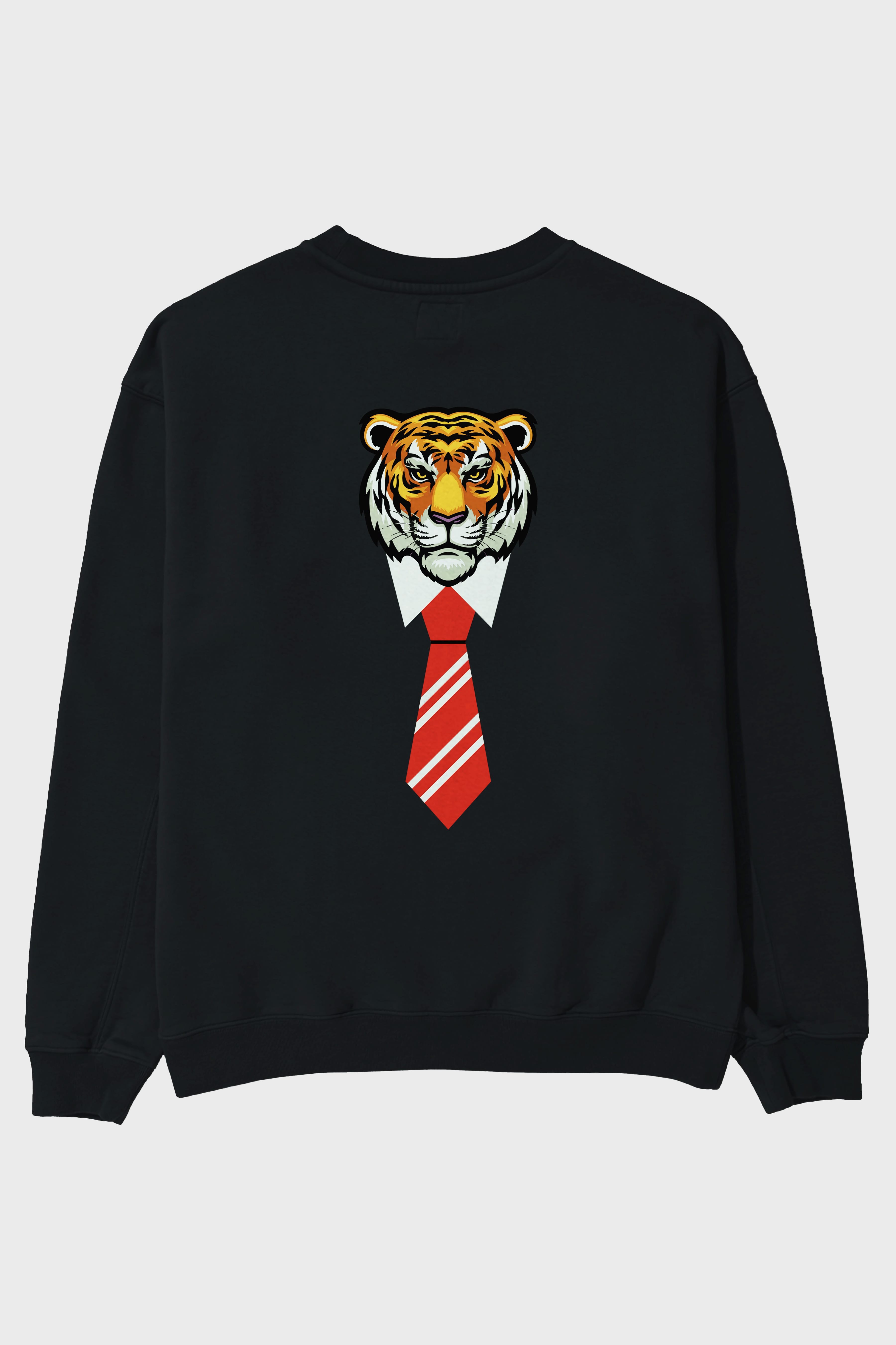Tiger With Tie Arka Baskılı Oversize Sweatshirt Erkek Kadın Unisex