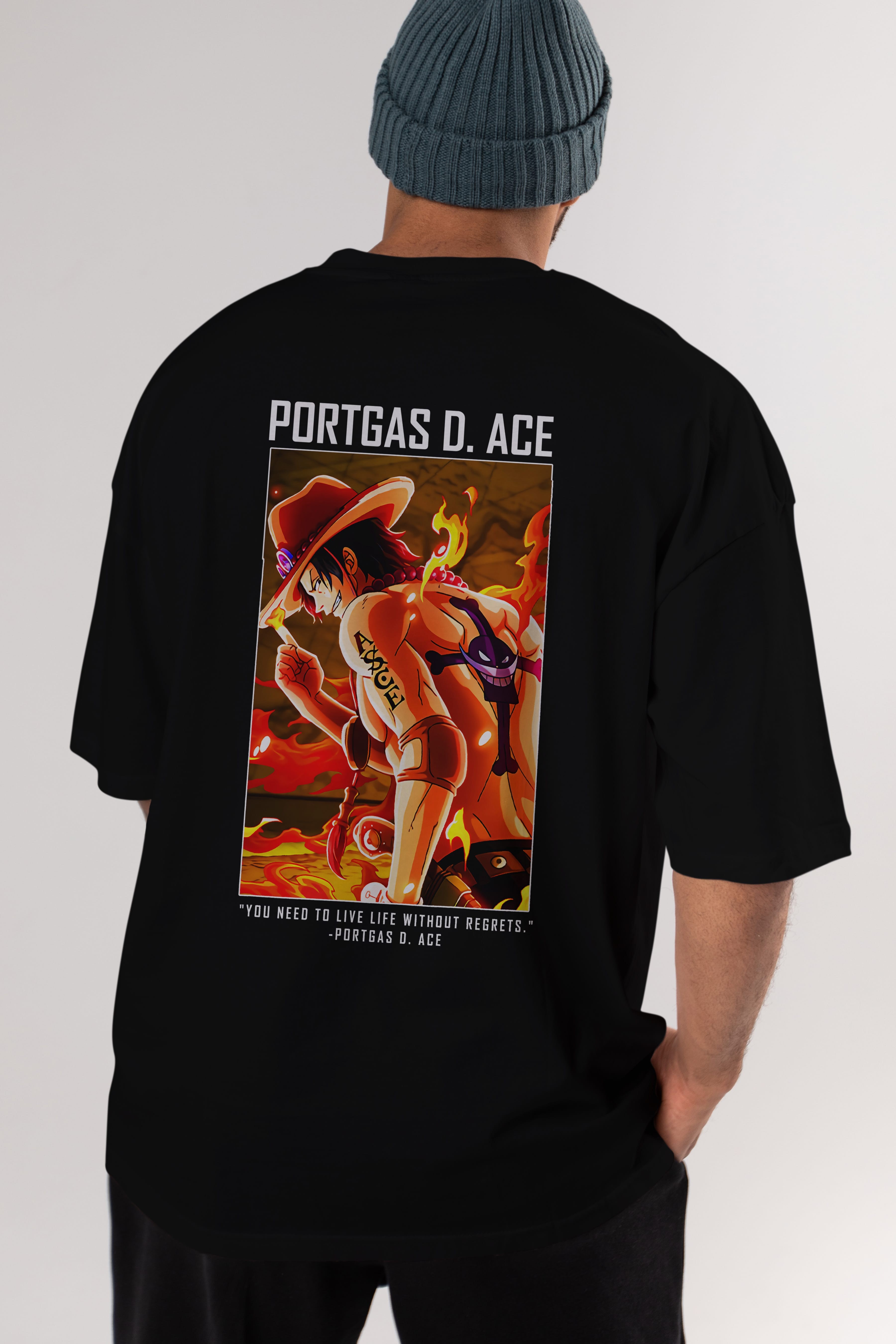 Portgas D. Ace Anime Arka Baskılı Oversize t-shirt Erkek Kadın Unisex %100 pamuk tişort