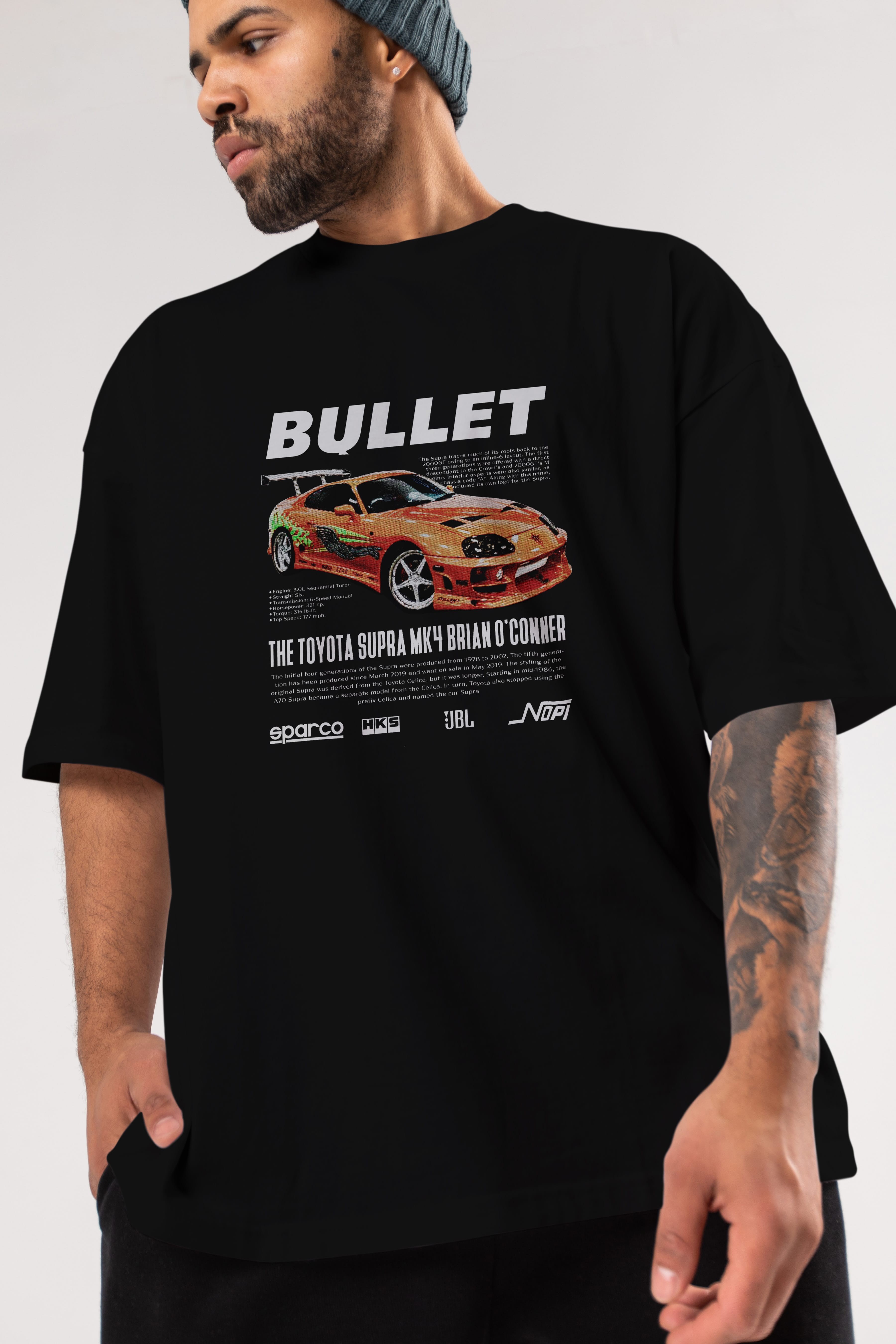 TOYOTA SUPRA MK4 Bullet Ön Baskılı Oversize t-shirt Erkek Kadın Unisex %100 Pamuk Bisiklet Yaka tişort