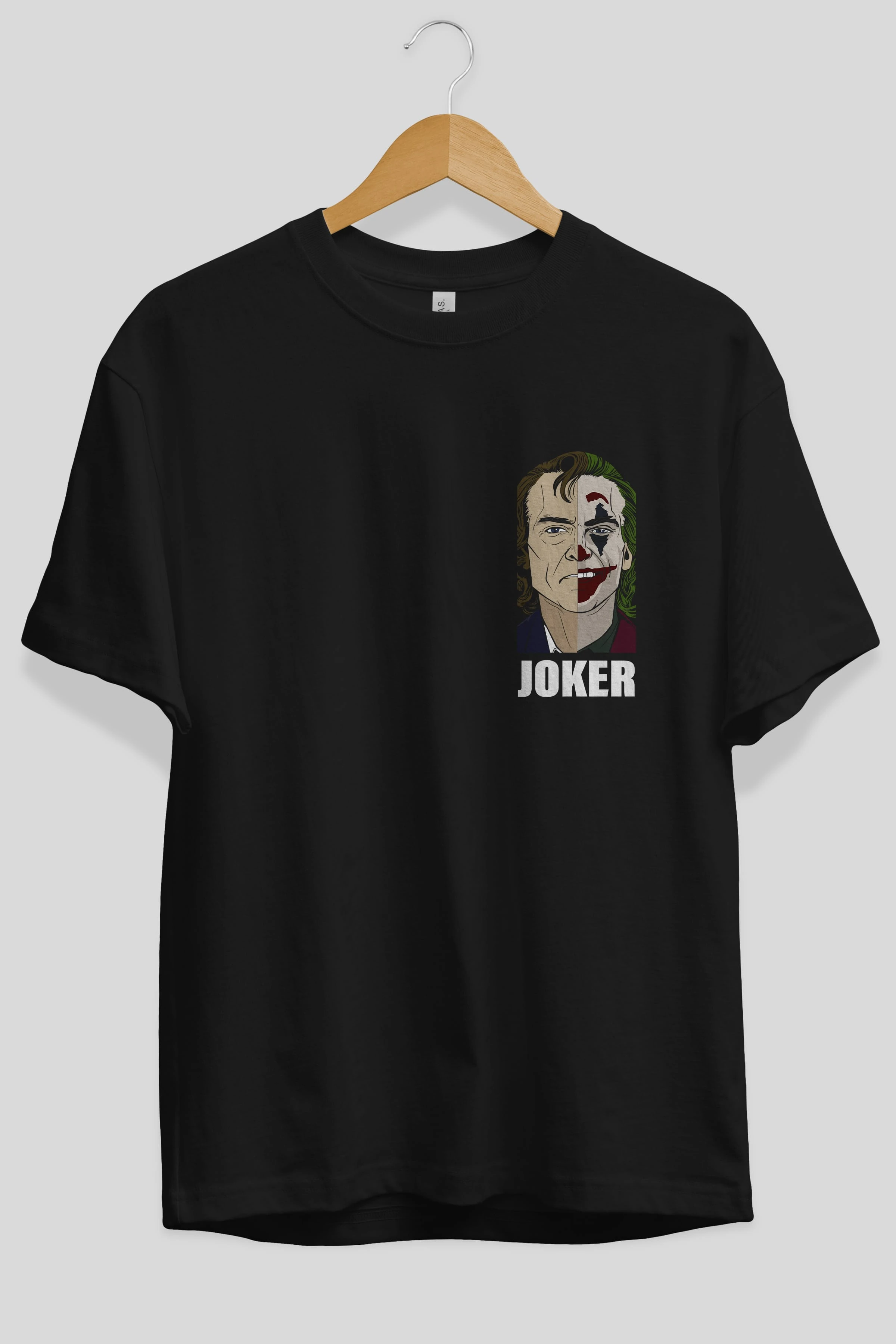 Joker (8) Ön Sol Baskılı Oversize t-shirt Erkek Kadın Unisex %100 Pamuk Bisiklet Yaka tişort