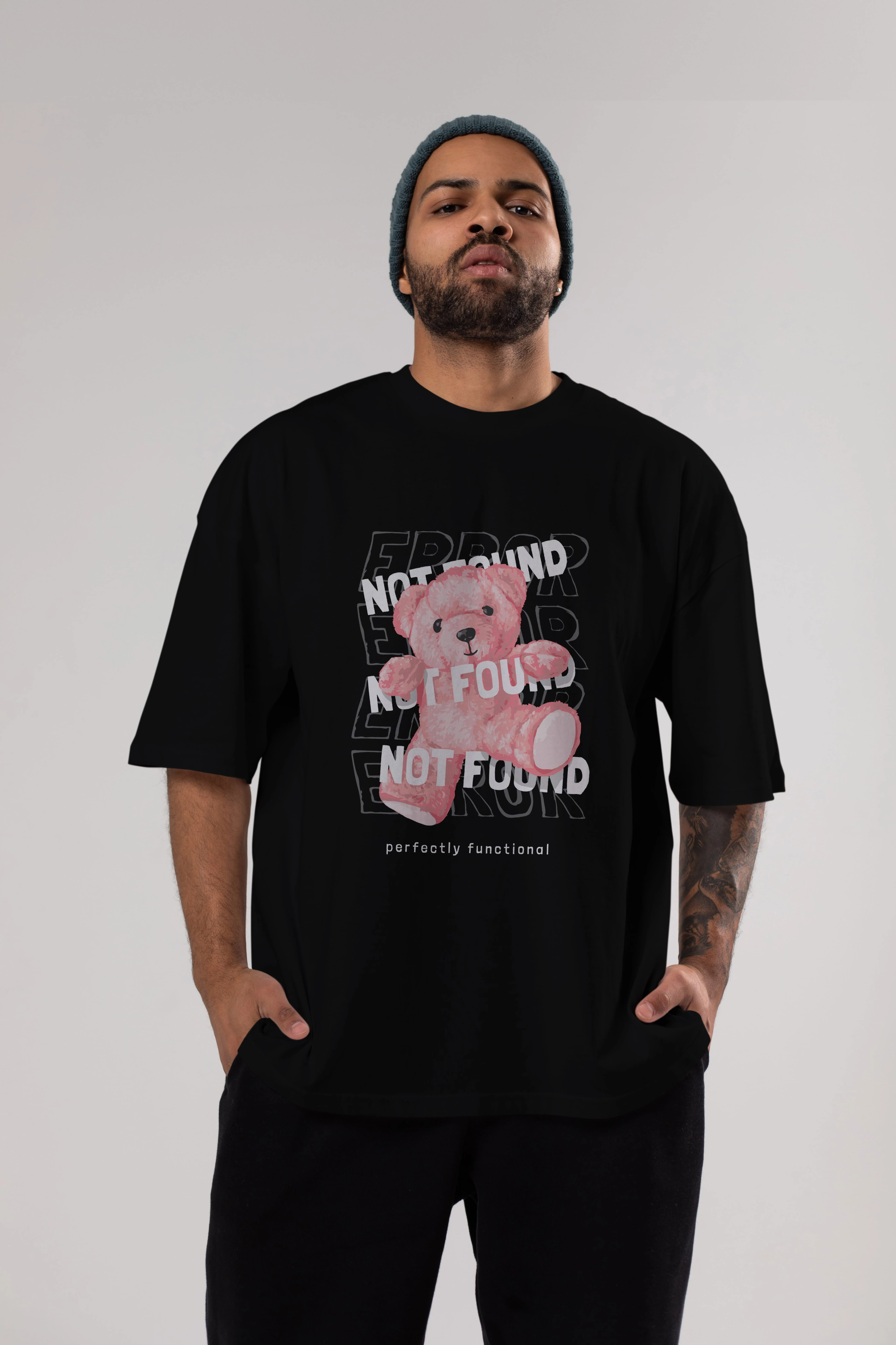 Error Not Found Bear Ön Baskılı Oversize t-shirt Erkek Kadın Unisex