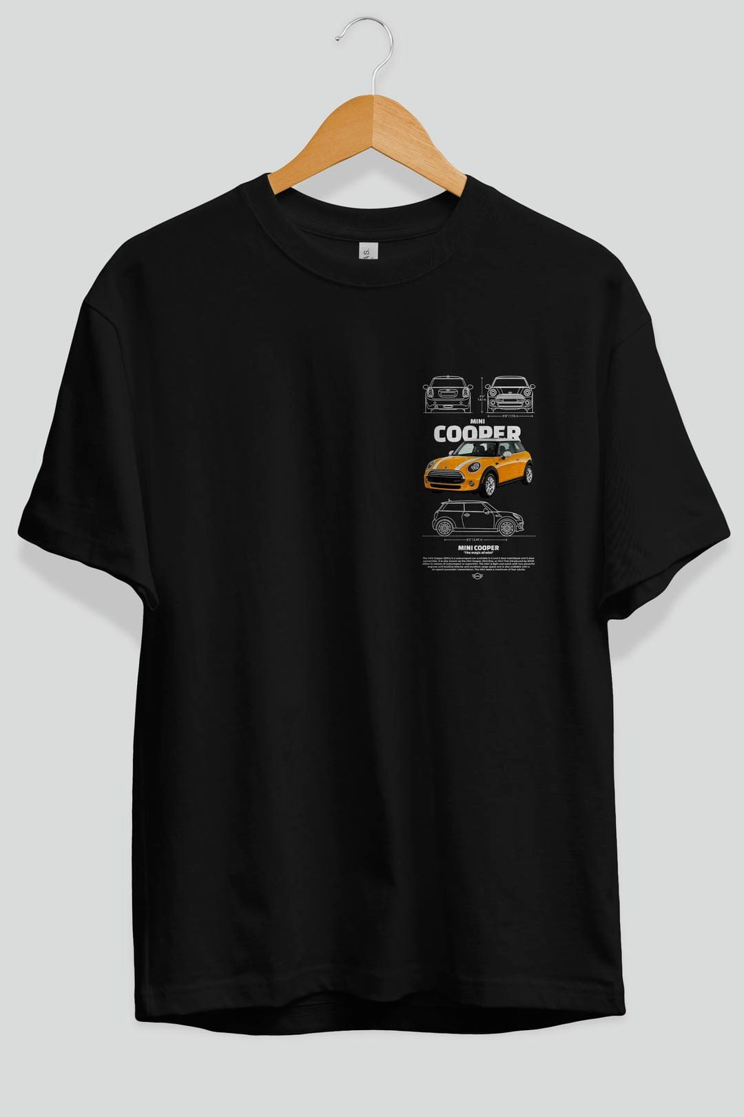 MINI COOPER 1 Ön Sol Baskılı Oversize t-shirt Erkek Kadın Unisex %100 Pamuk Bisiklet Yaka tişort