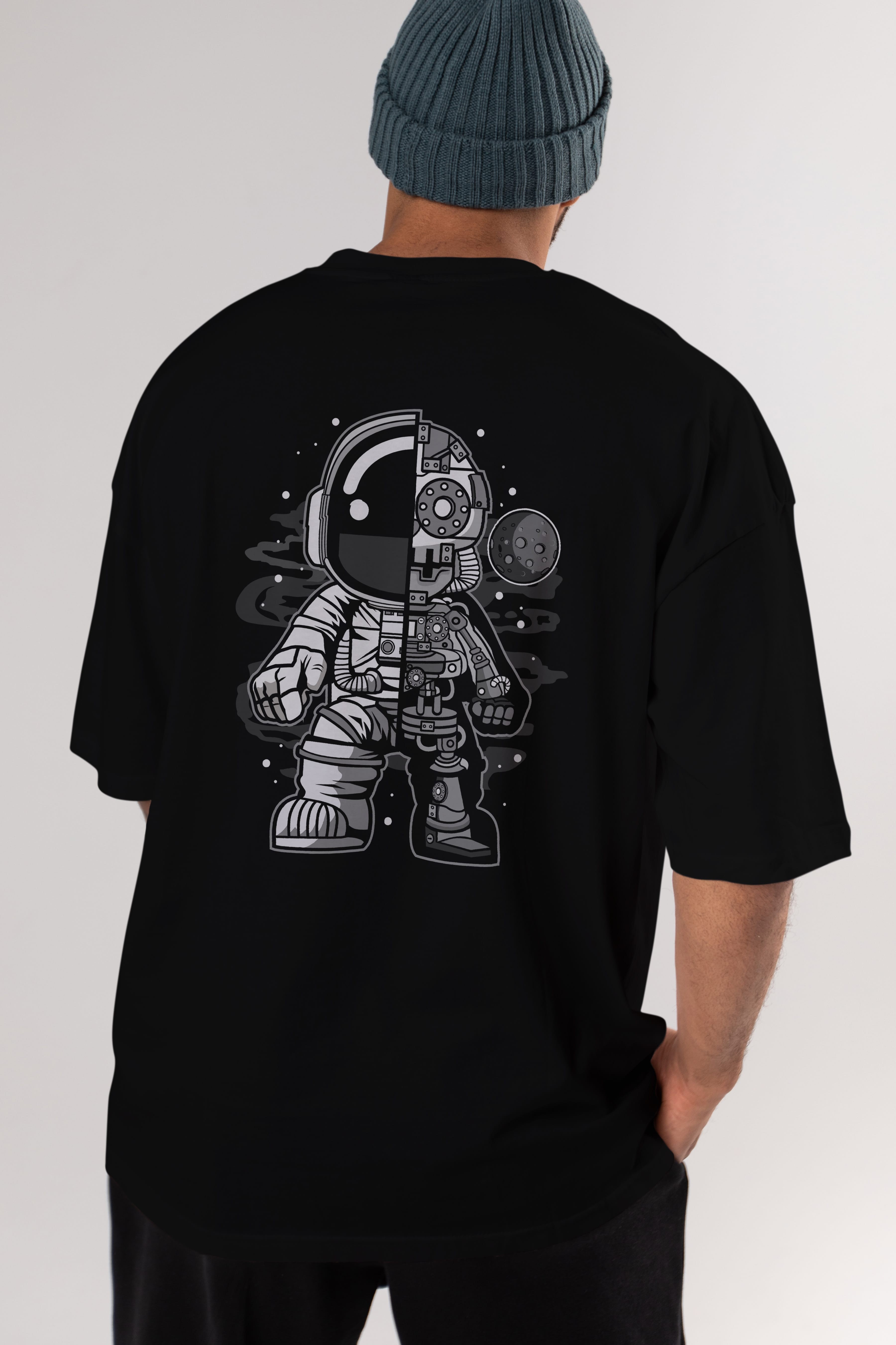 Astronaut Half Robot Arka Baskılı Oversize t-shirt Erkek Kadın Unisex