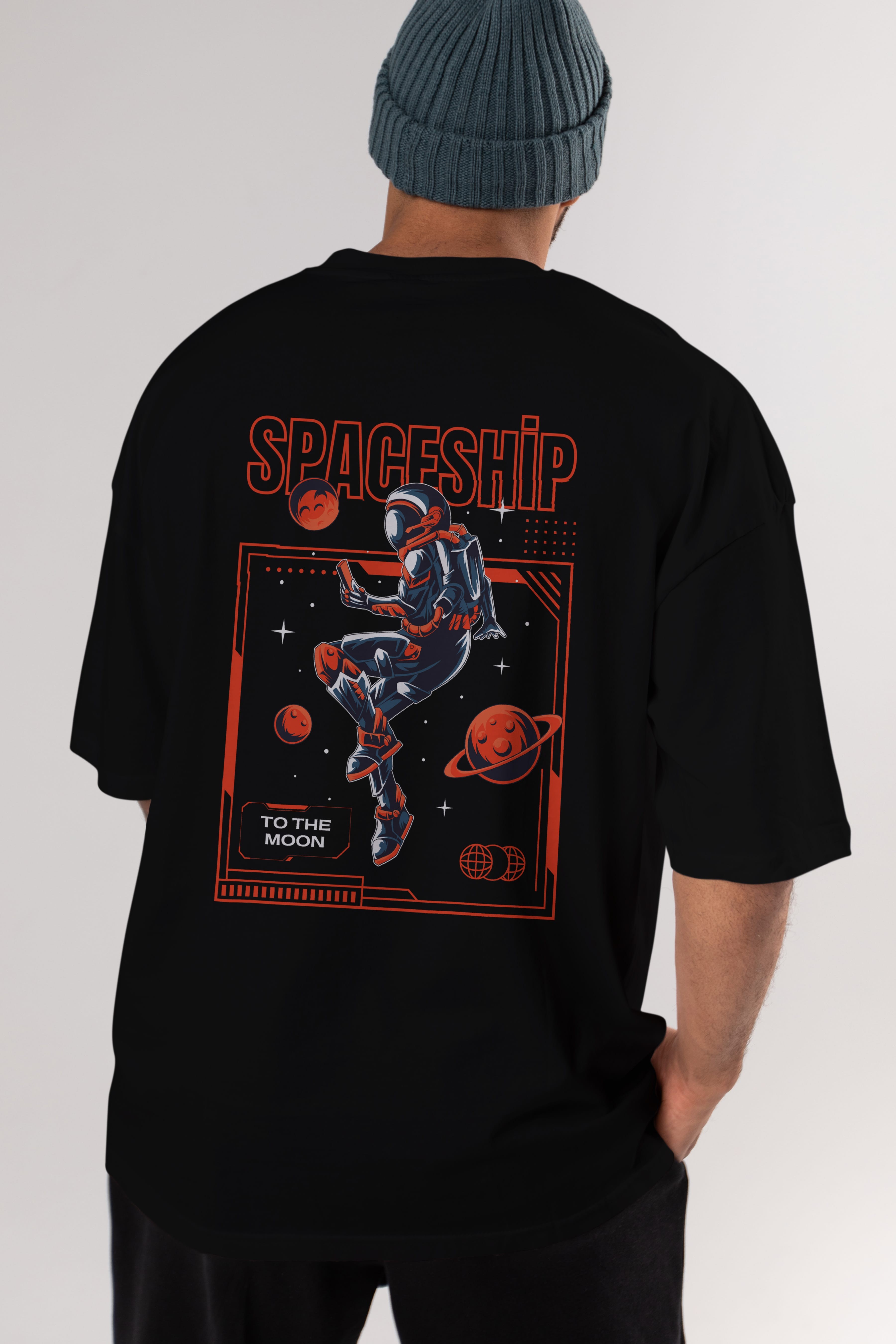 Spaceship Arka Baskılı Oversize t-shirt Erkek Kadın Unisex