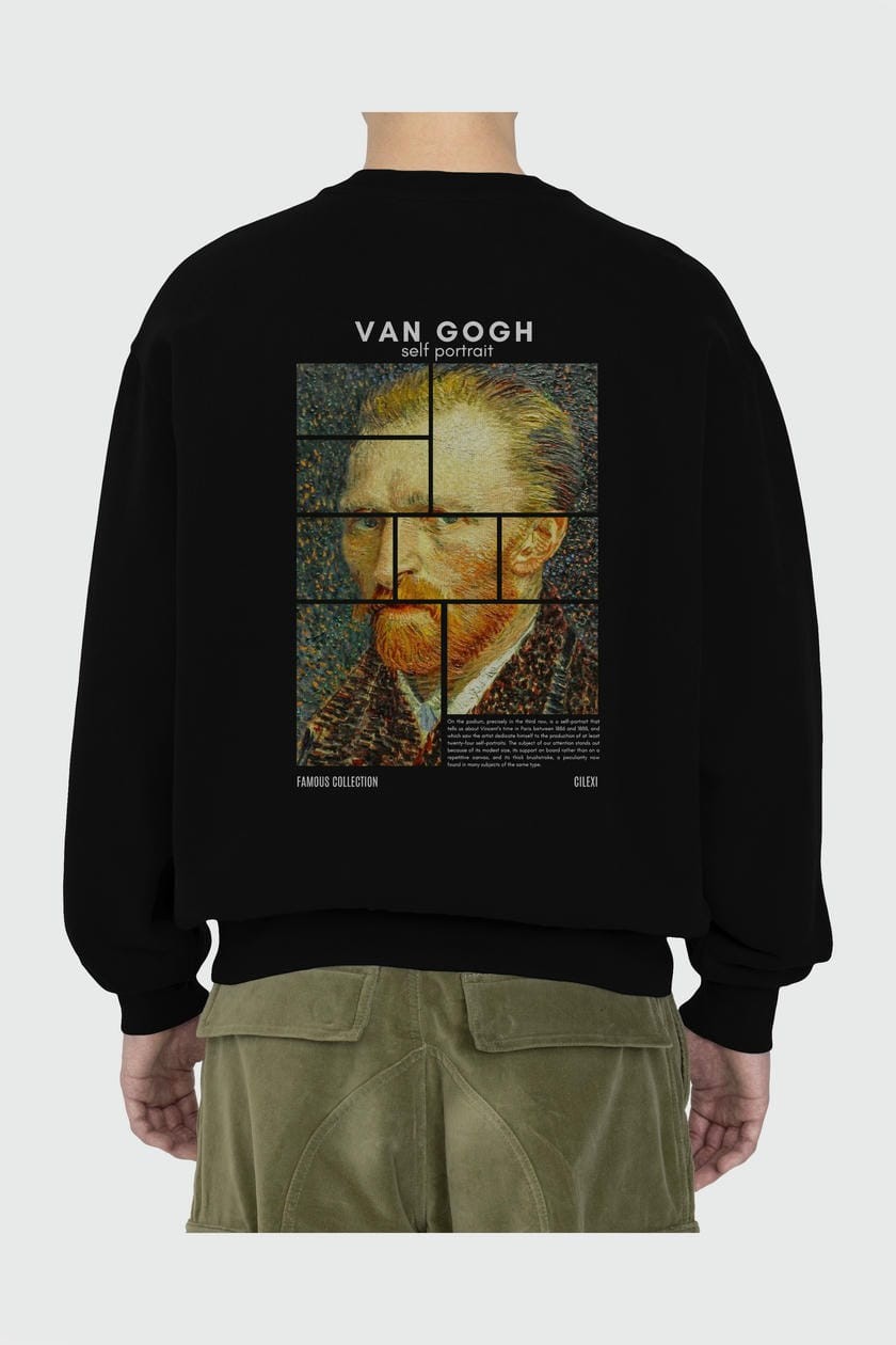 Van Gogh Self Portrait Arka Baskılı Oversize Sweatshirt Erkek Kadın Unisex
