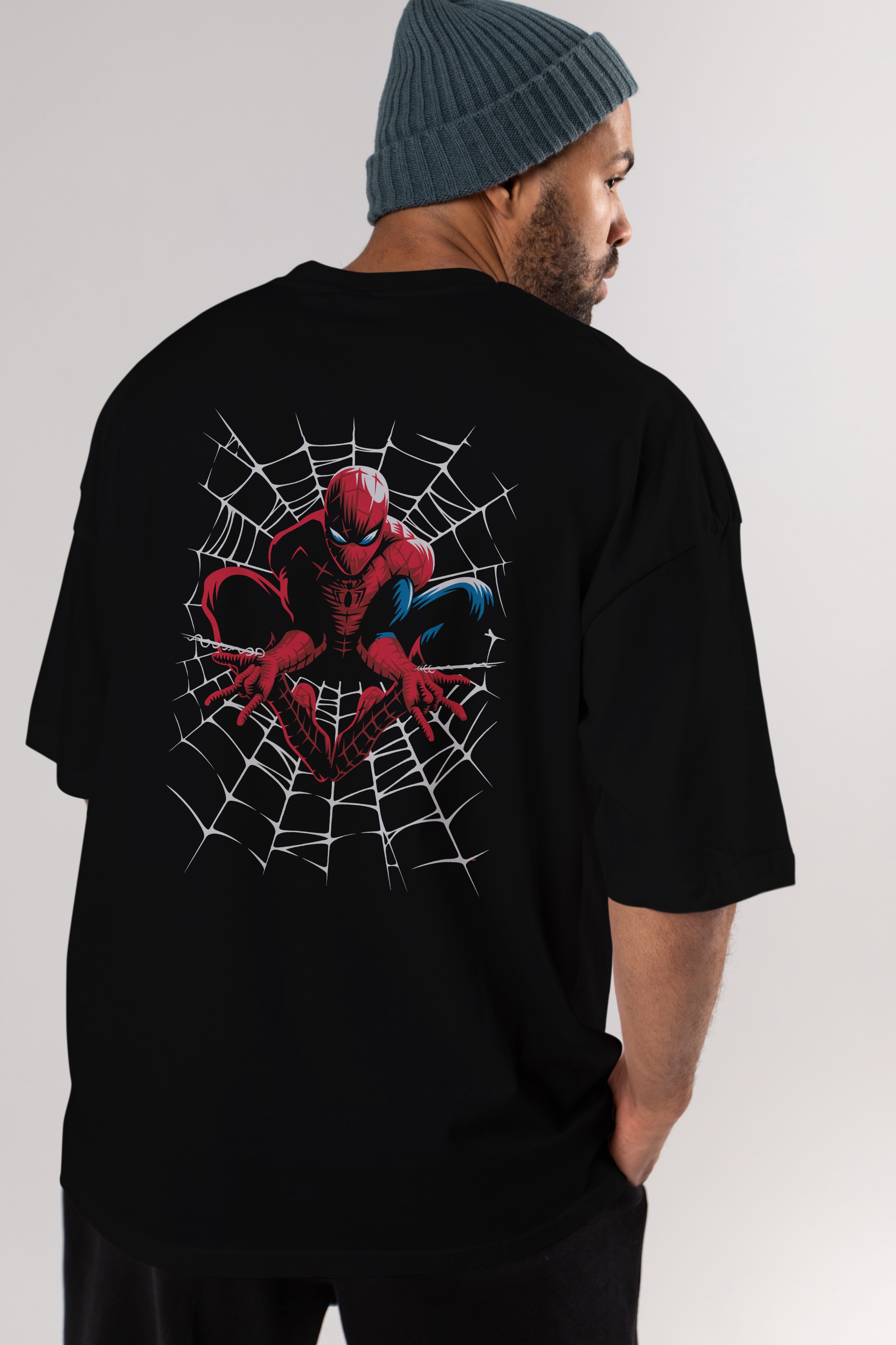 Spiderman (27) Arka Baskılı Oversize t-shirt Erkek Kadın Unisex %100 Pamuk Bisiklet Yaka tişort