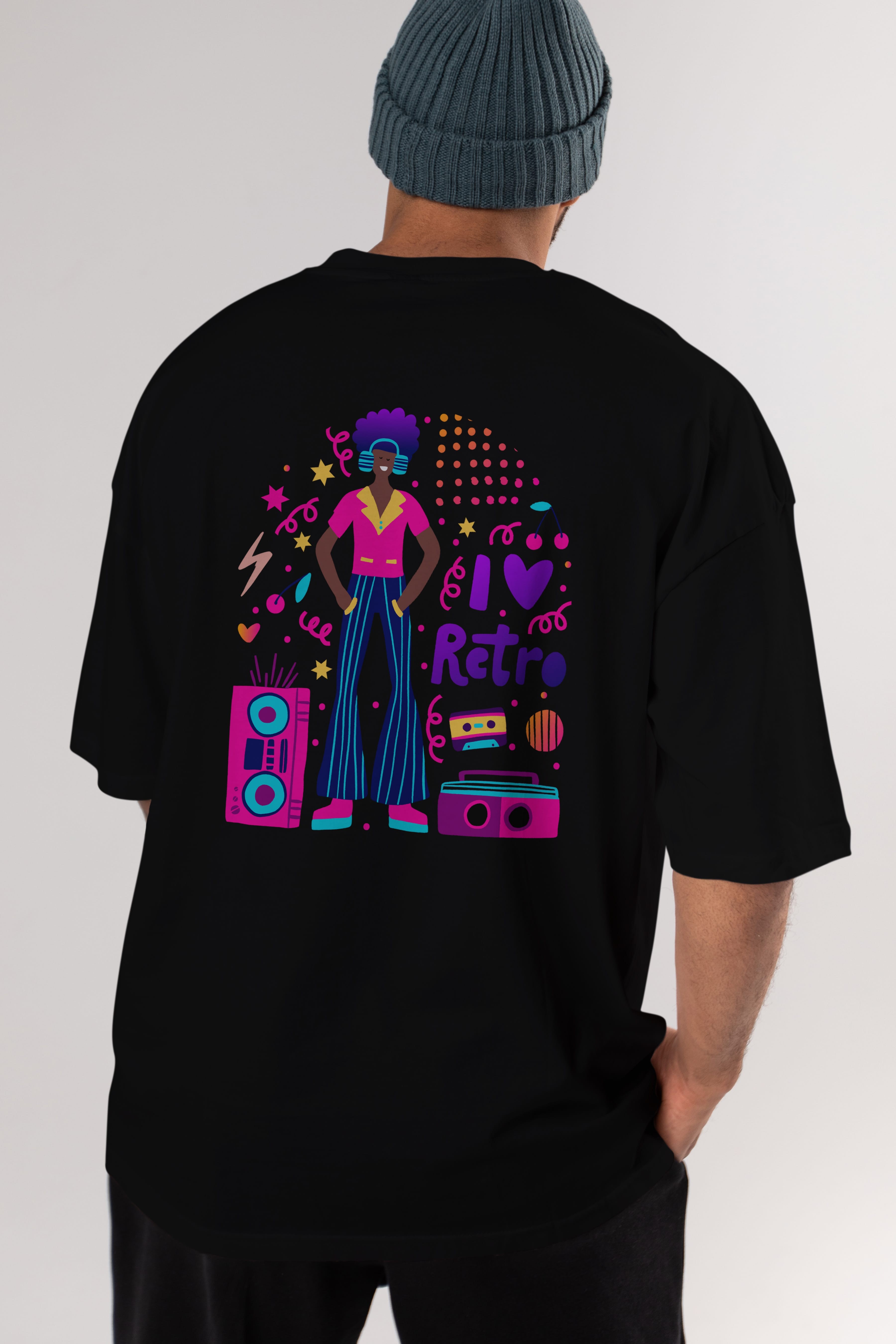 Retro Boy Party Arka Baskılı Oversize t-shirt Erkek Kadın Unisex