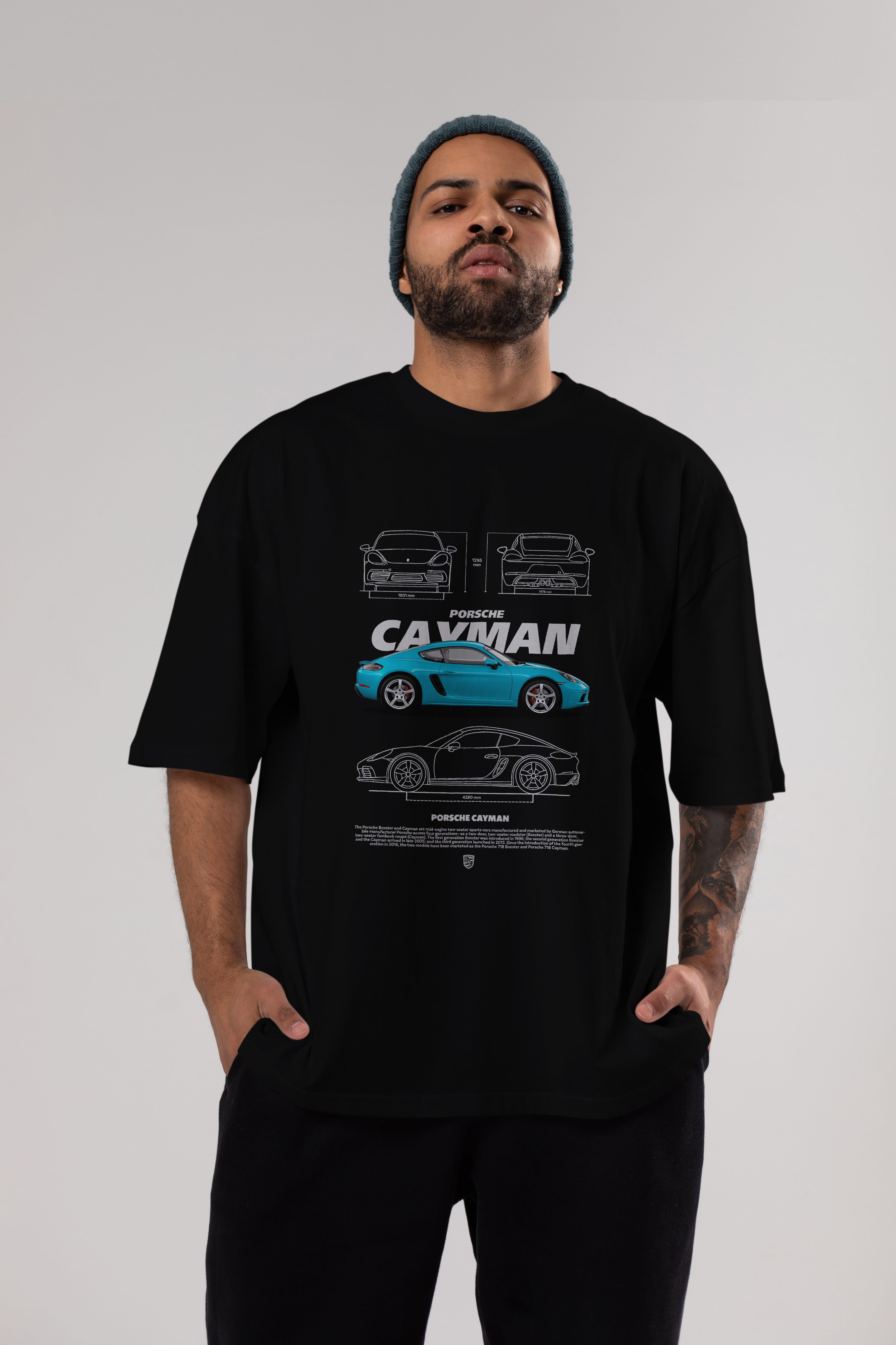 Porsche CAYMAN BLUE Ön Baskılı Oversize t-shirt Erkek Kadın Unisex %100 Pamuk Bisiklet Yaka tişort