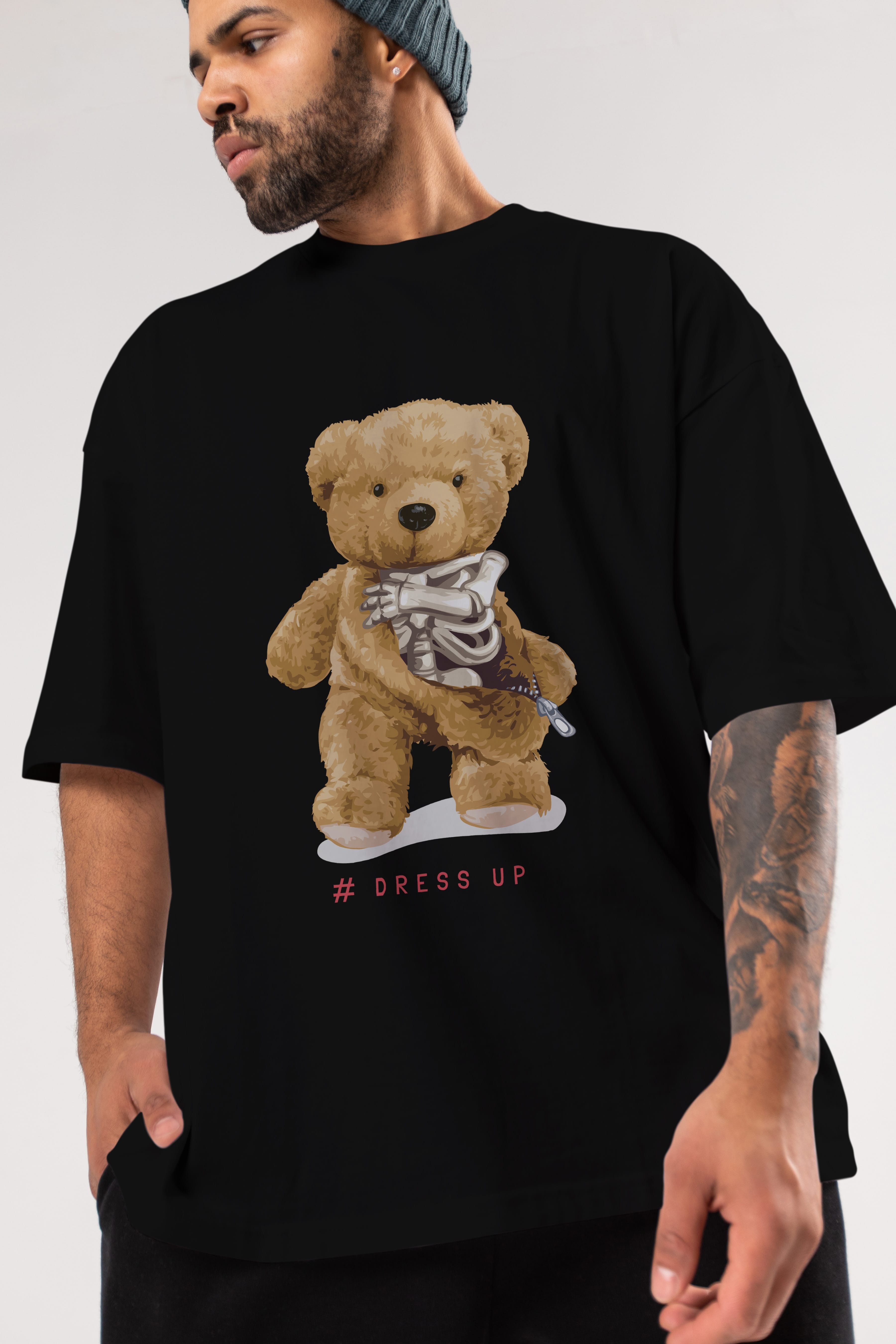 Teddy Bear Dress Up Ön Baskılı Oversize t-shirt Erkek Kadın Unisex %100 Pamuk