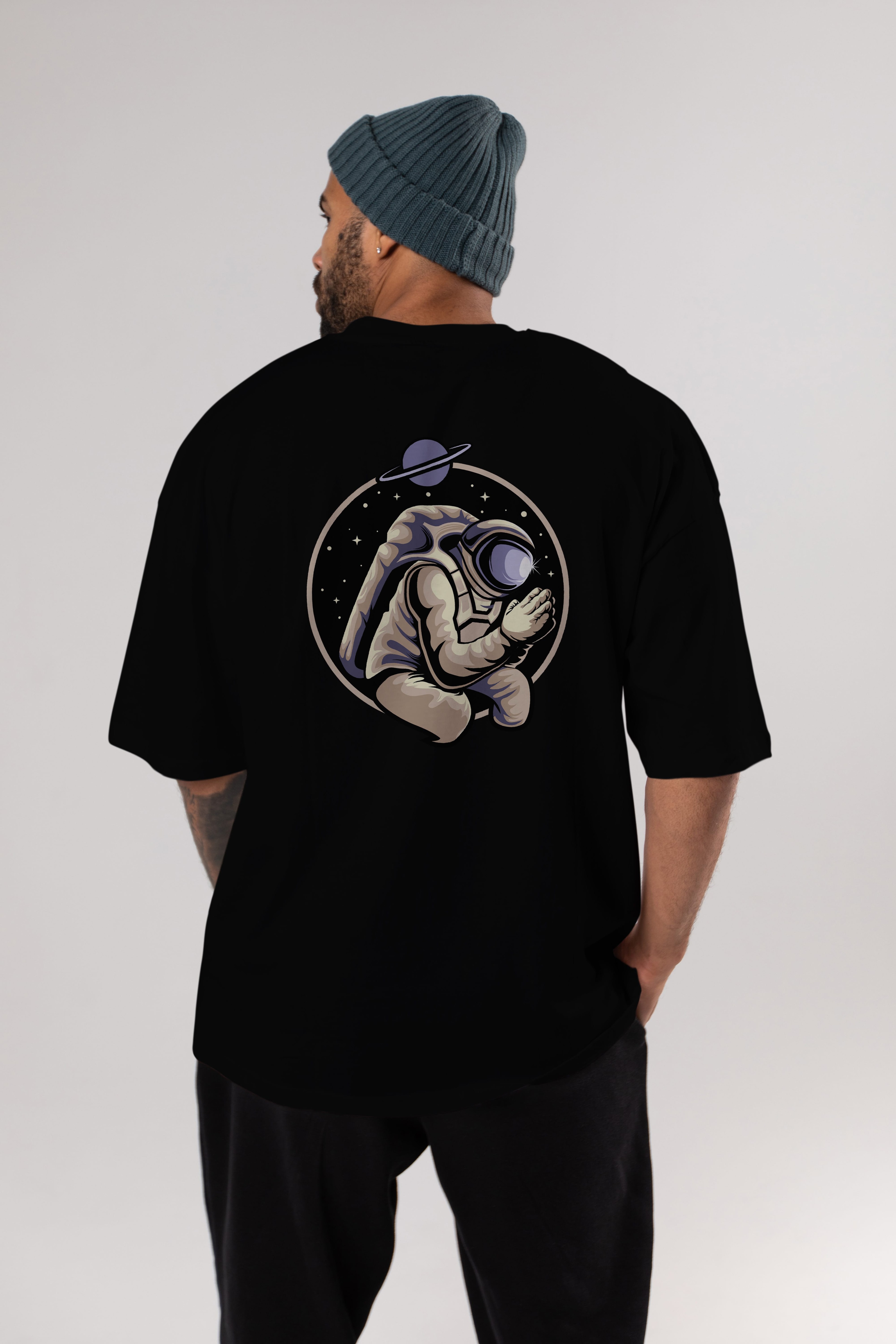 Astronaut Praying Arka Baskılı Oversize t-shirt Erkek Kadın Unisex