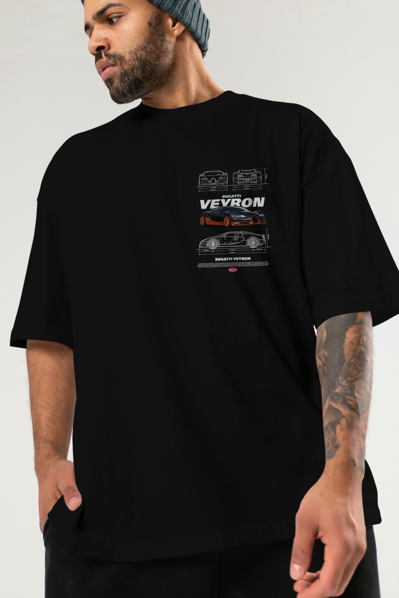 Bugatti VEYRON Ön Sol Baskılı Oversize t-shirt Erkek Kadın Unisex %100 Pamuk Bisiklet Yaka tişort