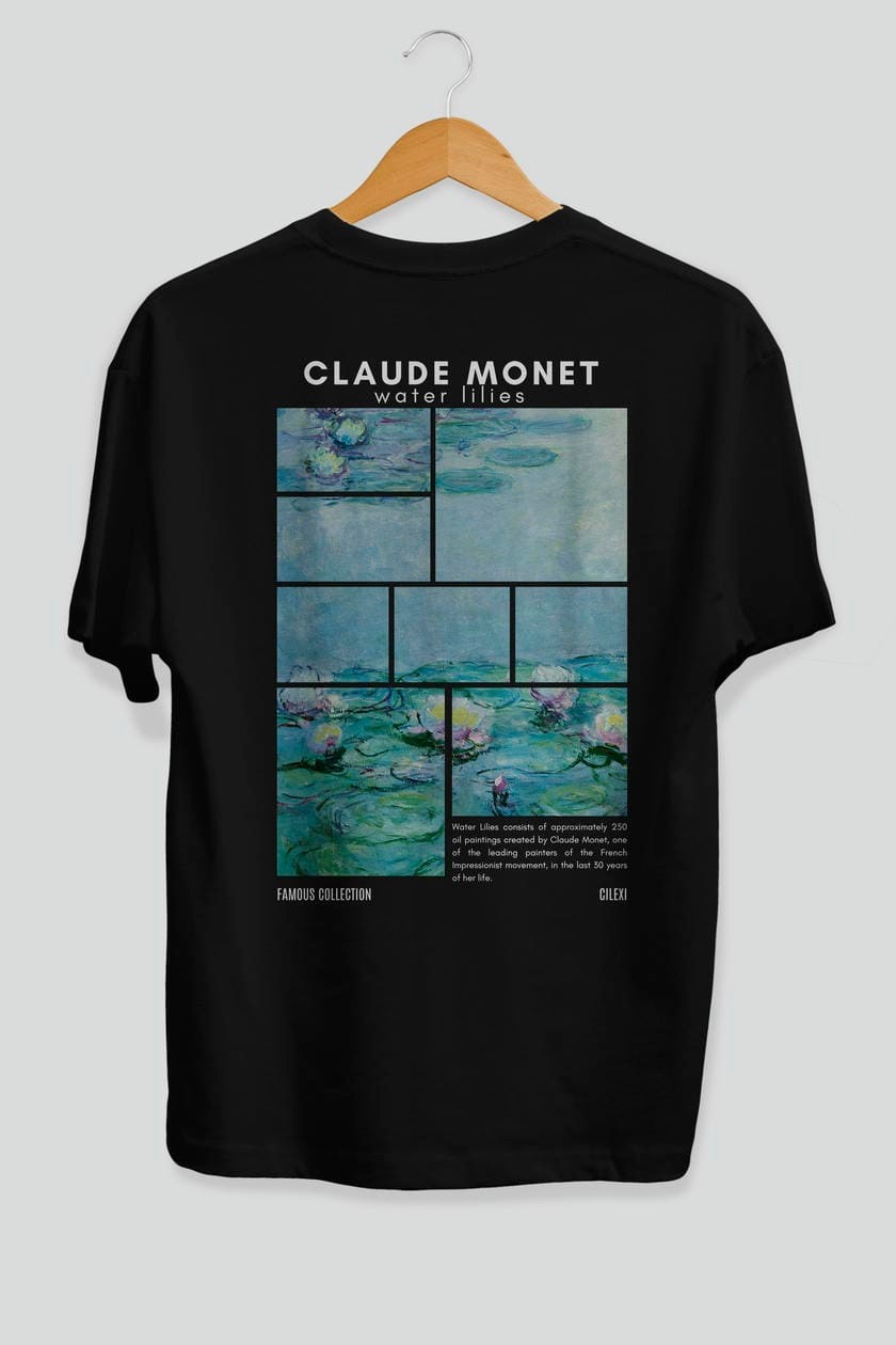Claude Monet Arka Baskılı Oversize t-shirt Erkek Kadın Bisiklet Yaka Pamuk tişort