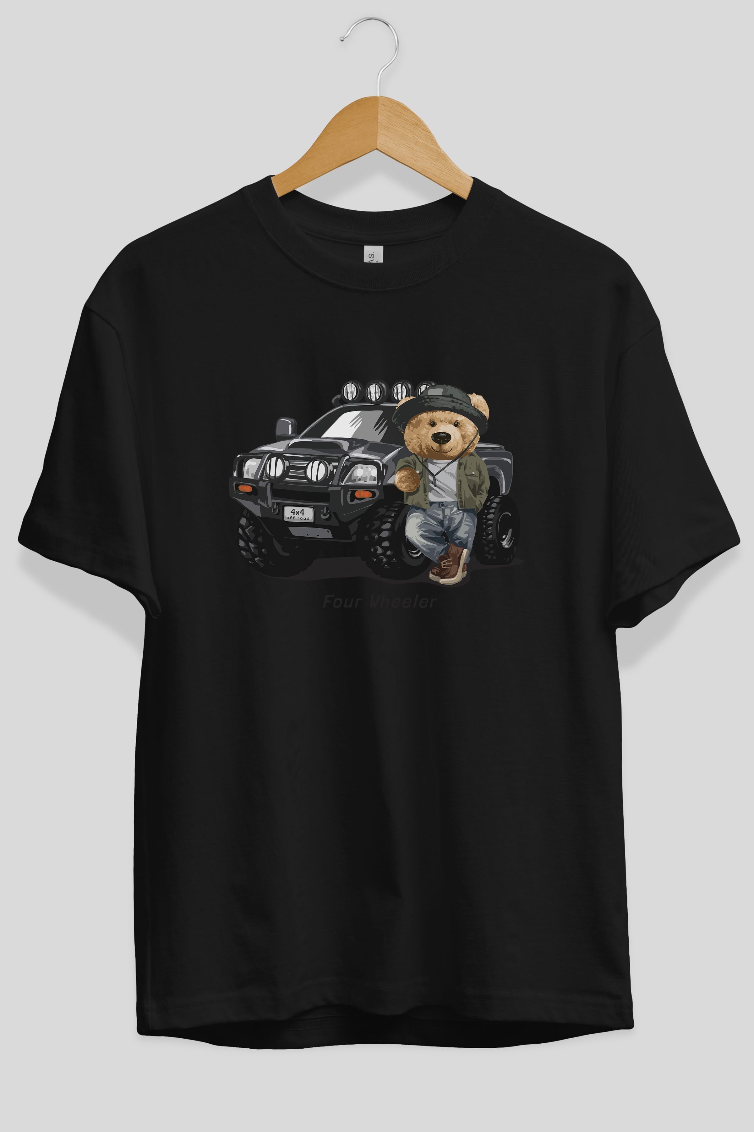 Teddy Bear Off Road Ön Baskılı Oversize t-shirt Erkek Kadın Unisex %100 Pamuk