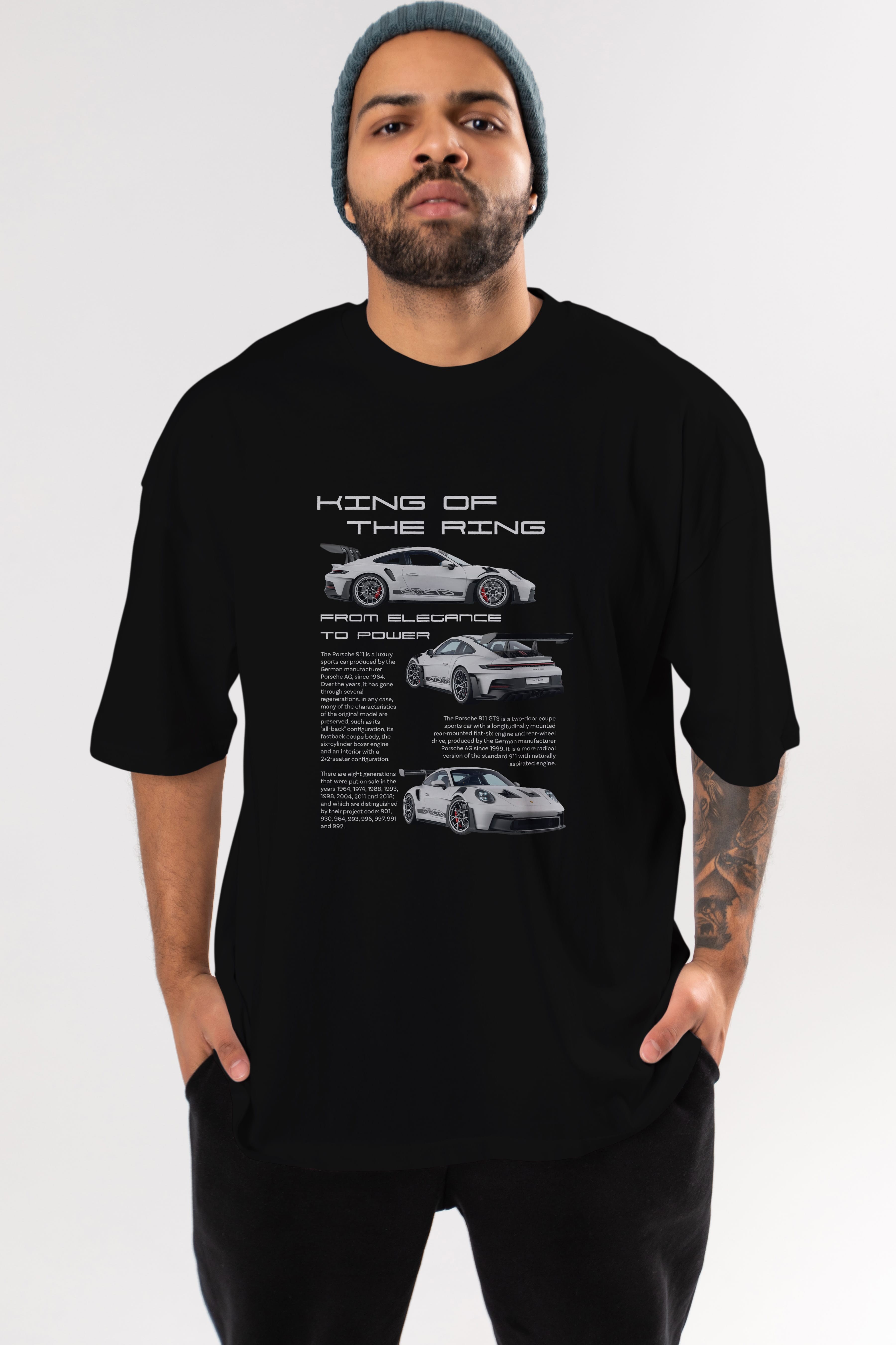 PORSCHE 911 KING Ön Baskılı Oversize t-shirt Erkek Kadın Unisex %100 Pamuk Bisiklet Yaka tişort