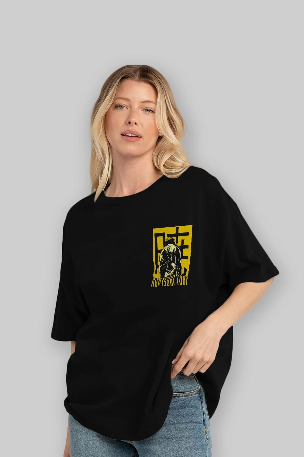 AKATSUKI OBITO NARUTO Ön Sol Baskılı Oversize t-shirt Erkek Kadın Unisex %100 Pamuk Bisiklet Yaka tişort