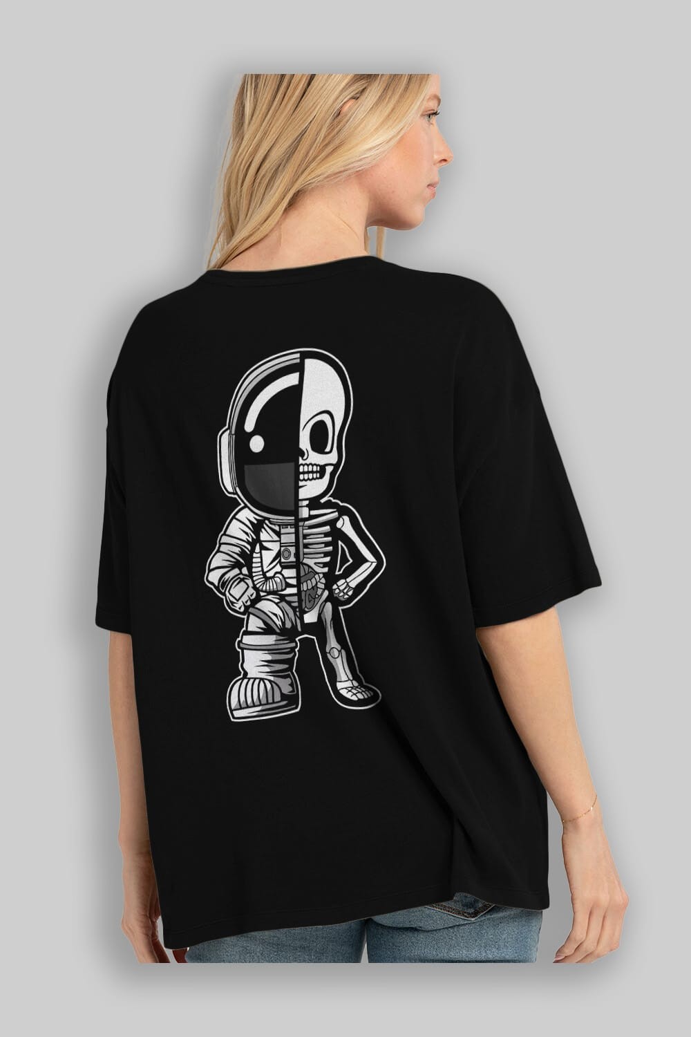 Astronaut Half Skeleton Arka Baskılı Oversize t-shirt Erkek Kadın Unisex