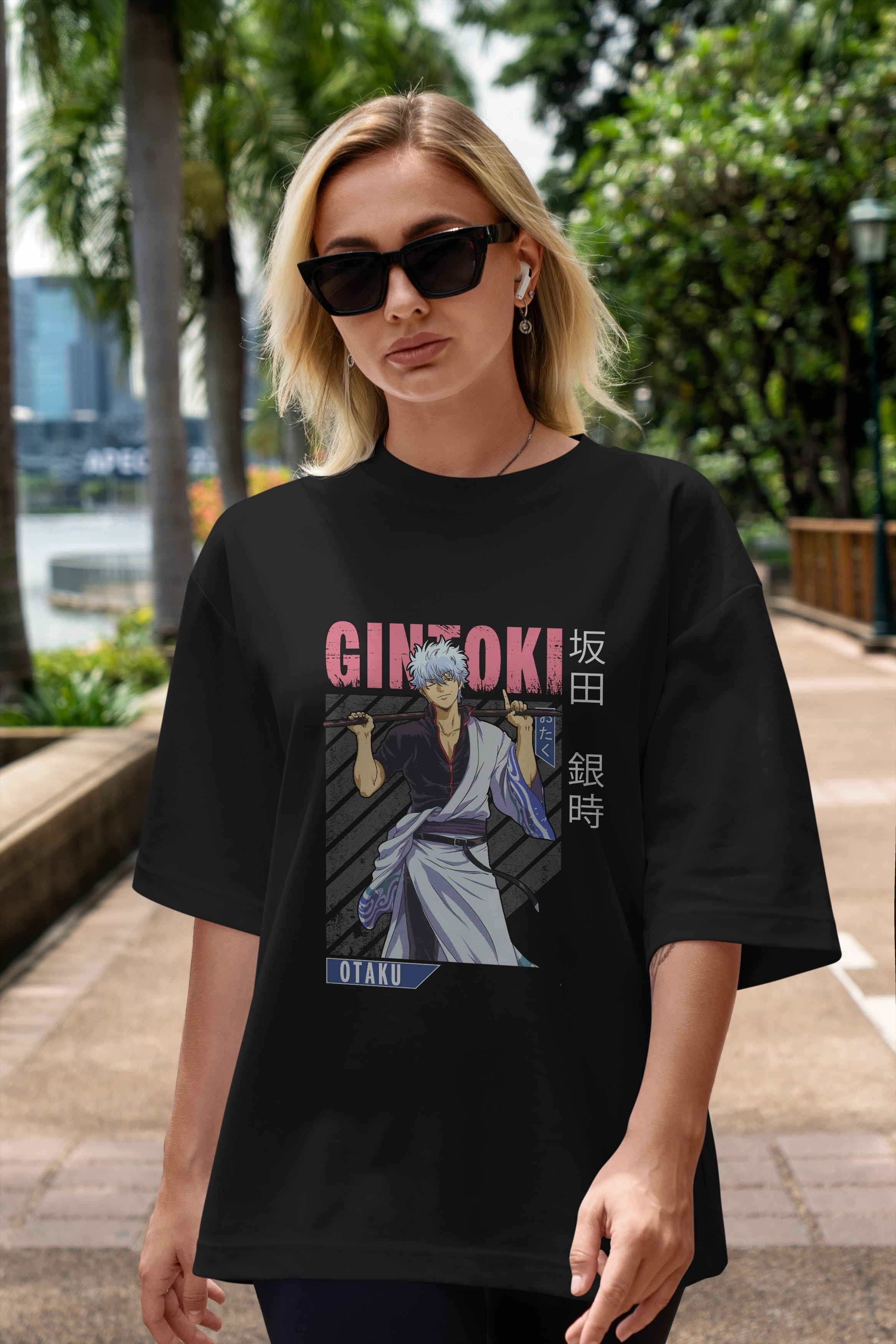 Gintoki Sakata GINTAMA 3 Anime Ön Baskılı Oversize t-shirt %100 pamuk Erkek Kadın Unisex