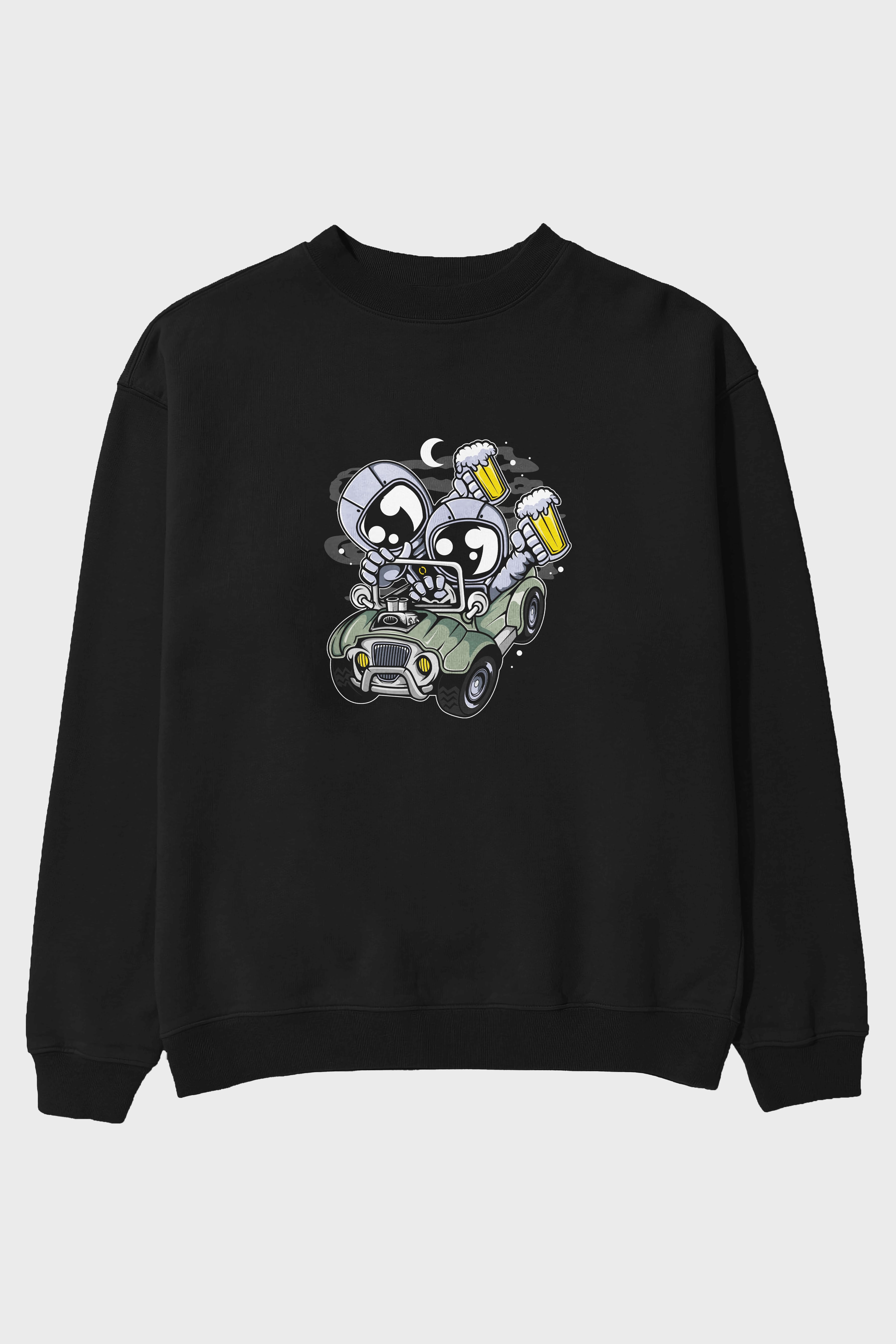 Astronaut Offroad Ön Baskılı Oversize Sweatshirt Erkek Kadın Unisex