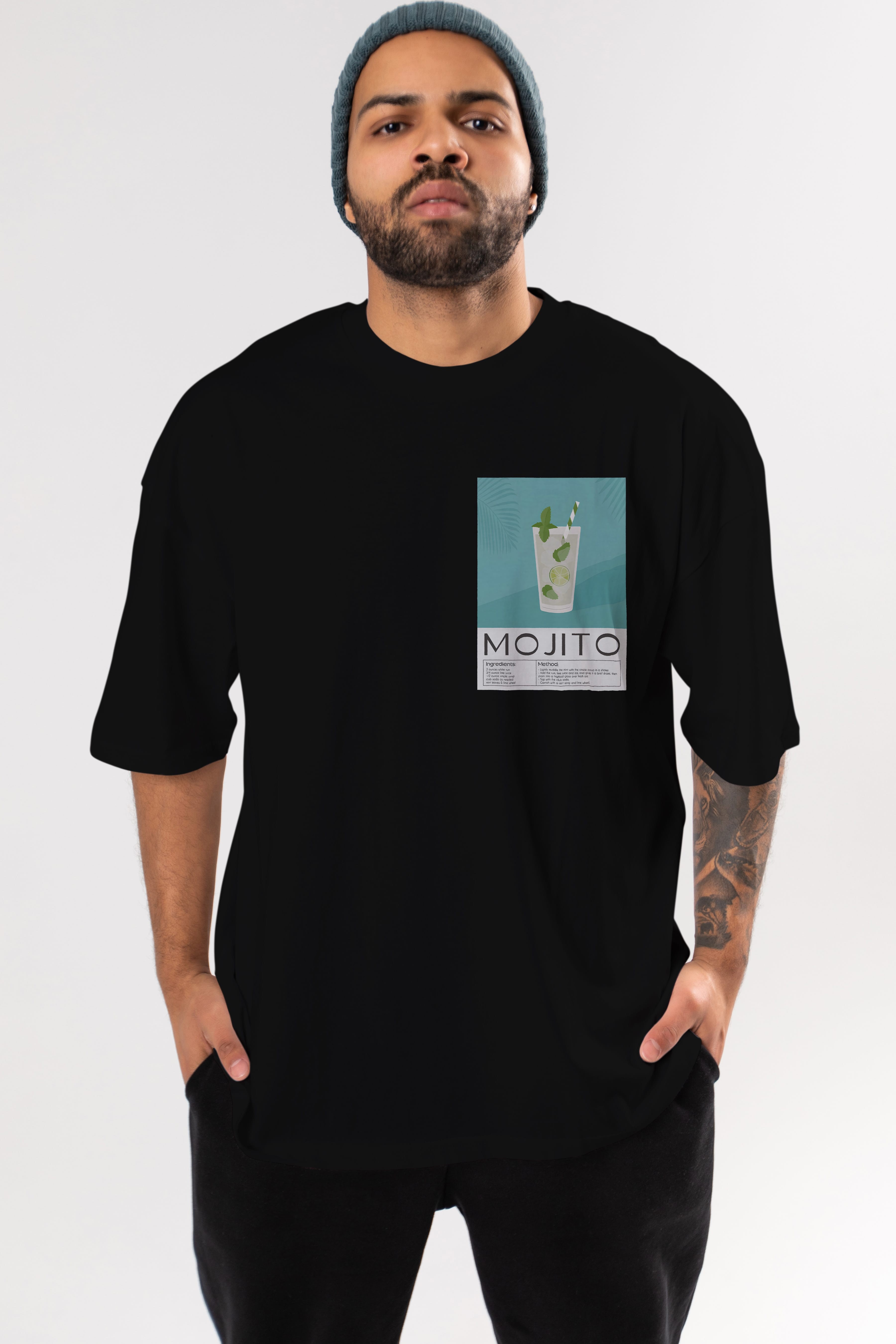 Mojito 4 Ön Sol Baskılı Oversize t-shirt Erkek Kadın Unisex %100 Pamuk Bisiklet Yaka tişort