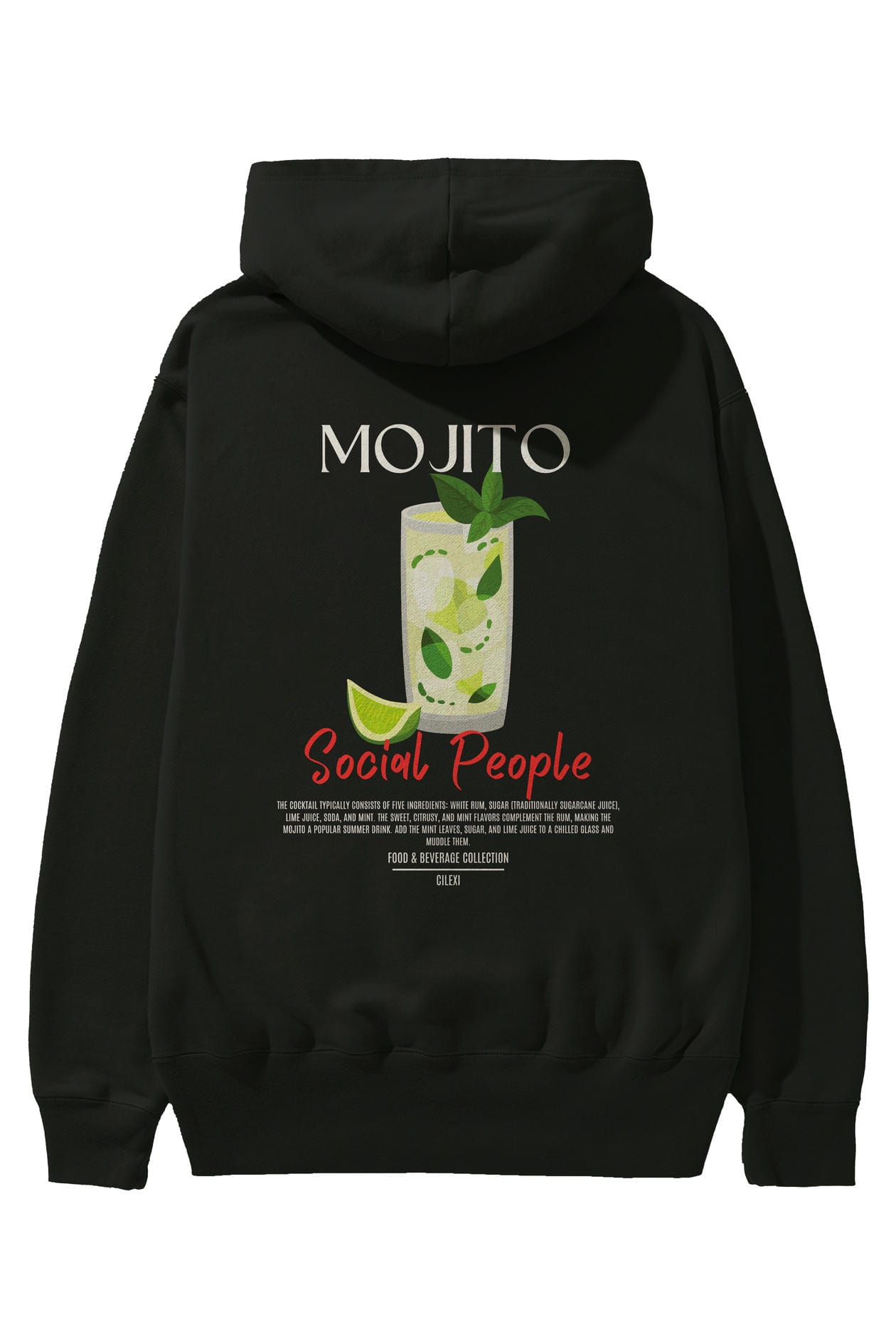 Mojito Kokteyl Arka Baskılı Hoodie Oversize Kapüşonlu Sweatshirt Erkek Kadın