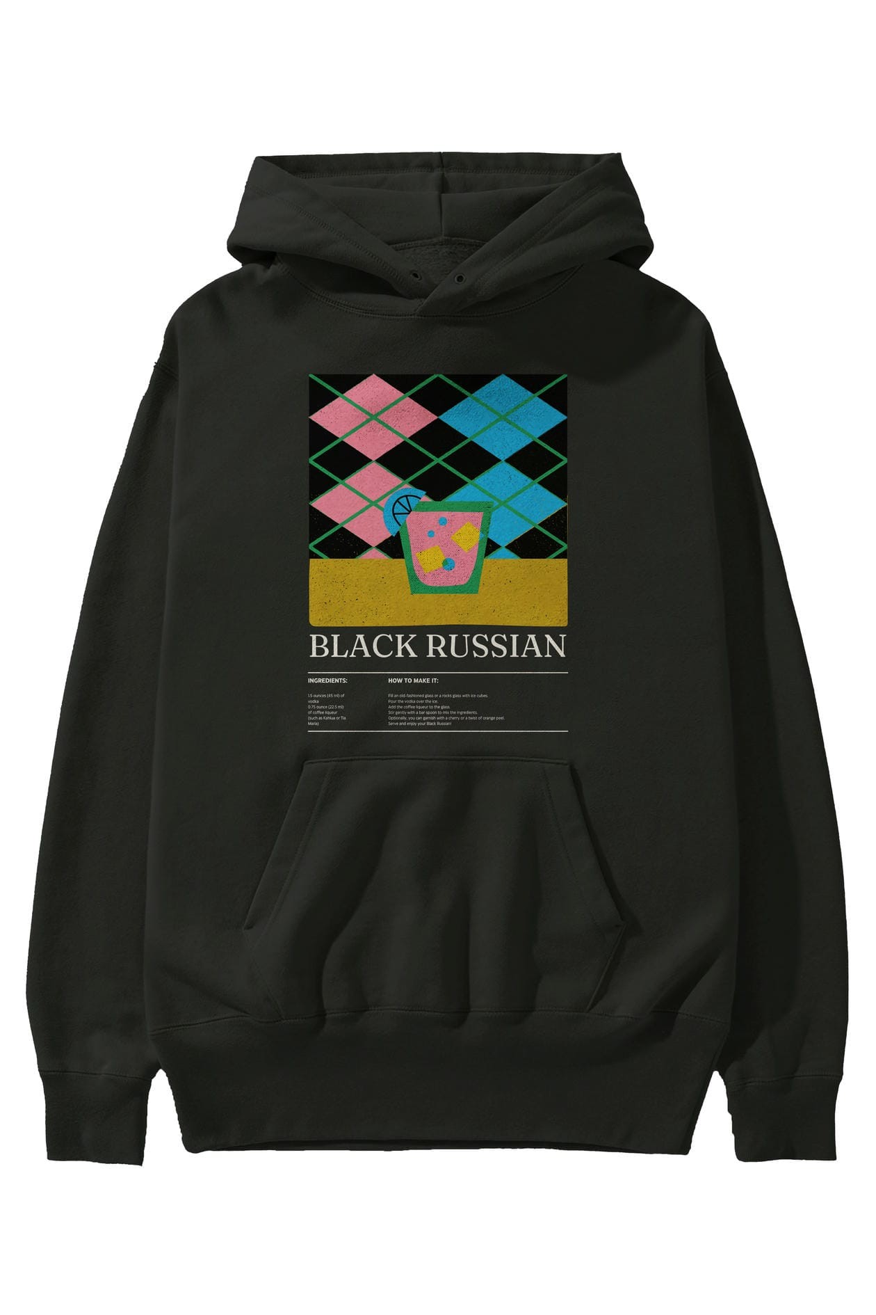 Black Russian Kokteyl ön Baskılı Hoodie Oversize Kapüşonlu Sweatshirt Erkek Kadın