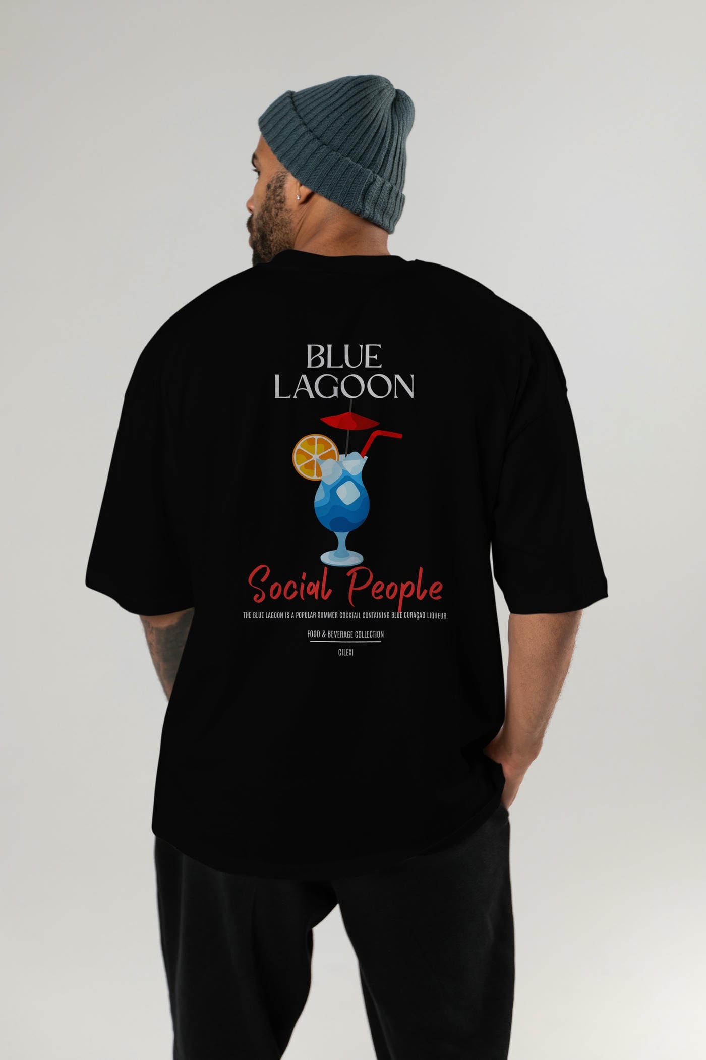 Blue Lagoon Kokteyl Serisi Baskılı Oversize t-shirt Erkek Kadın Unisex %100 Pamuk Bisiklet Yaka tişort
