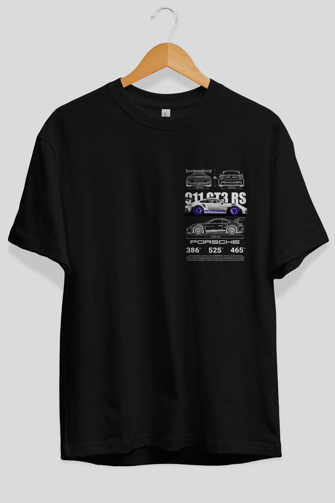 PORSCHE 911 GT3 RS BLUE Ön Sol Baskılı Oversize t-shirt Erkek Kadın Unisex %100 Pamuk Bisiklet Yaka tişort