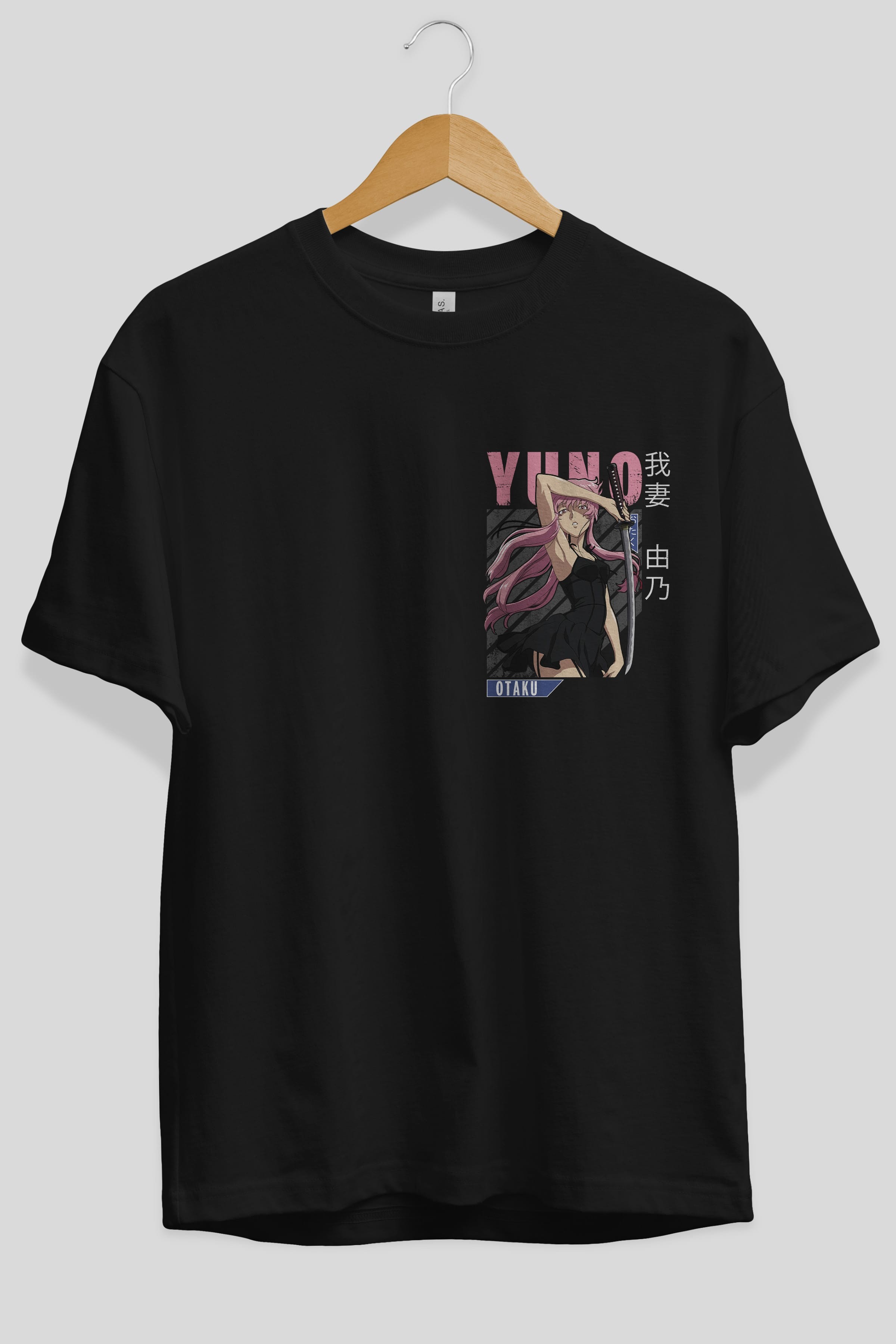 Yuno Gasai 5 Ön Sol Baskılı Oversize t-shirt Erkek Kadın Unisex %100 Pamuk Bisiklet Yaka tişort