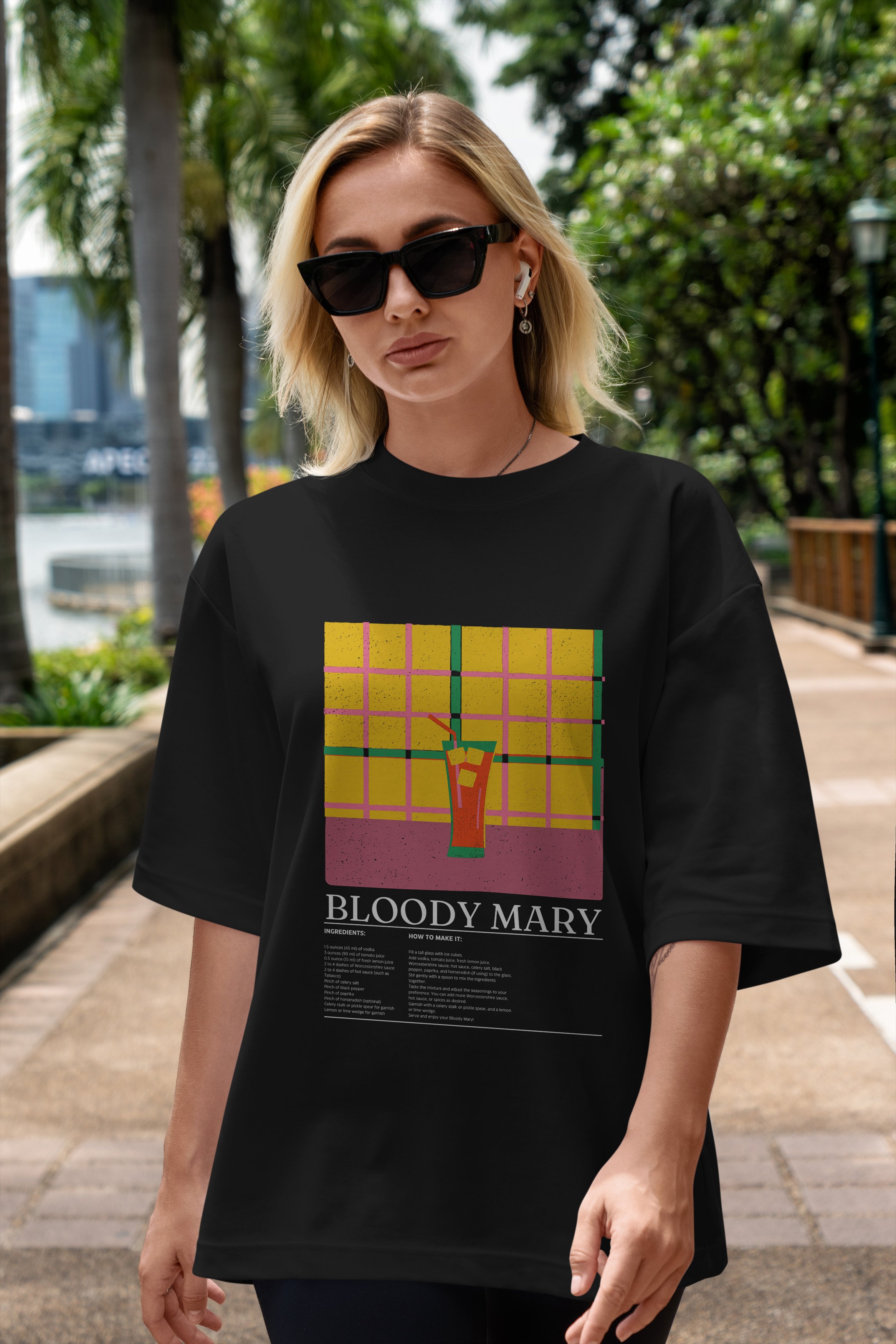 Bloody Mary Kokteyl Ön Baskılı Oversize t-shirt Erkek Kadın %100 Pamuk Bisiklet Yaka tişort