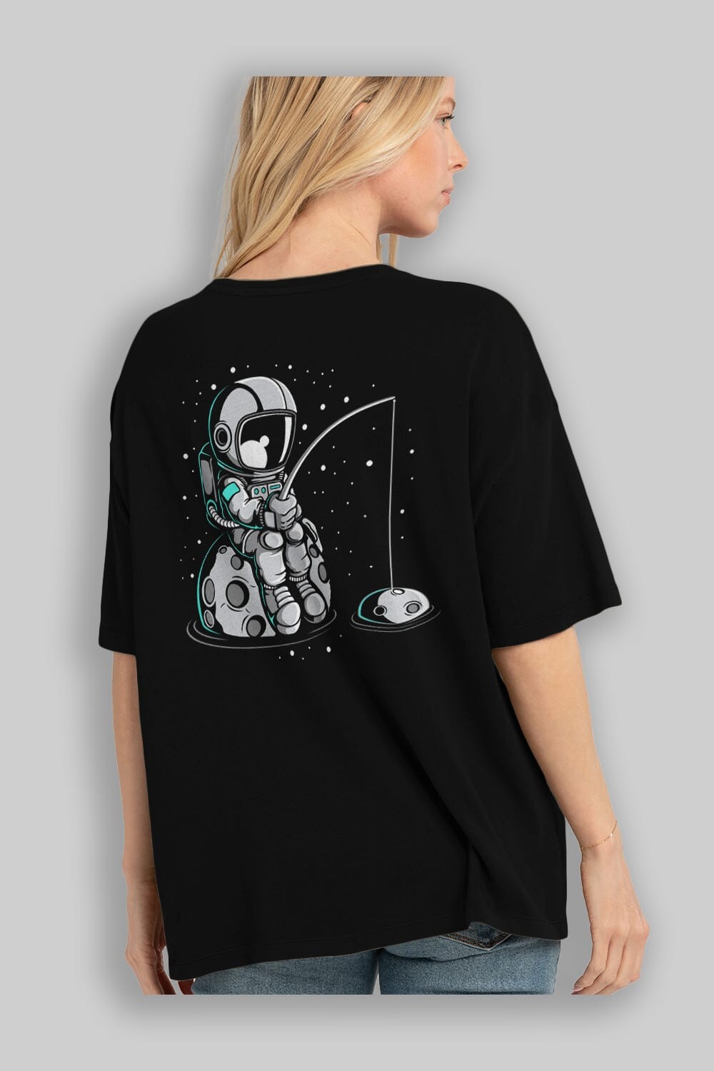 Astronaut Fishing Arka Baskılı Oversize t-shirt Erkek Kadın Unisex