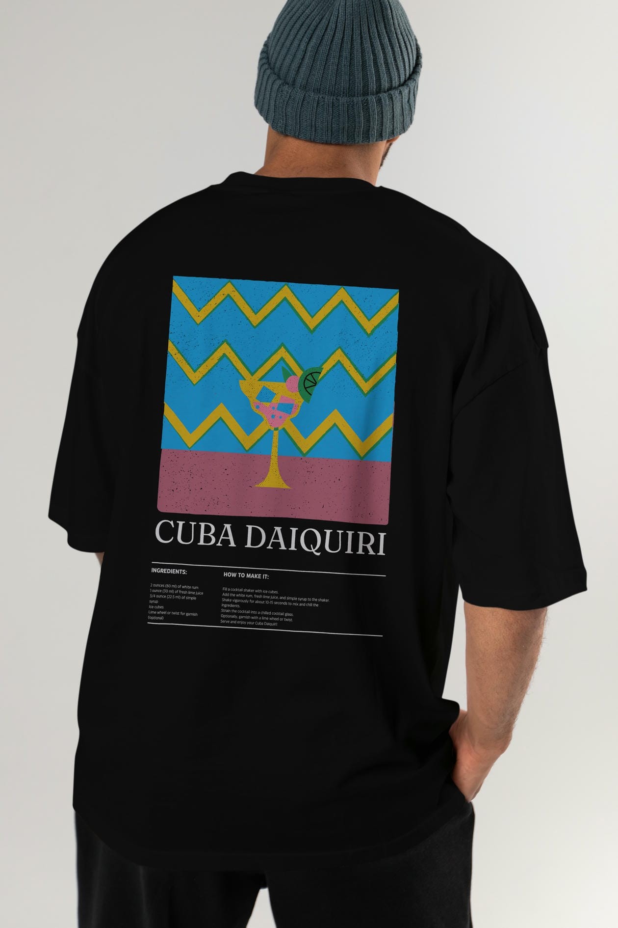 Cuba Daiquiri Kokteyl Serisi Arka Baskılı Oversize t-shirt Erkek Kadın %100 Pamuk Bisiklet Yaka tişort