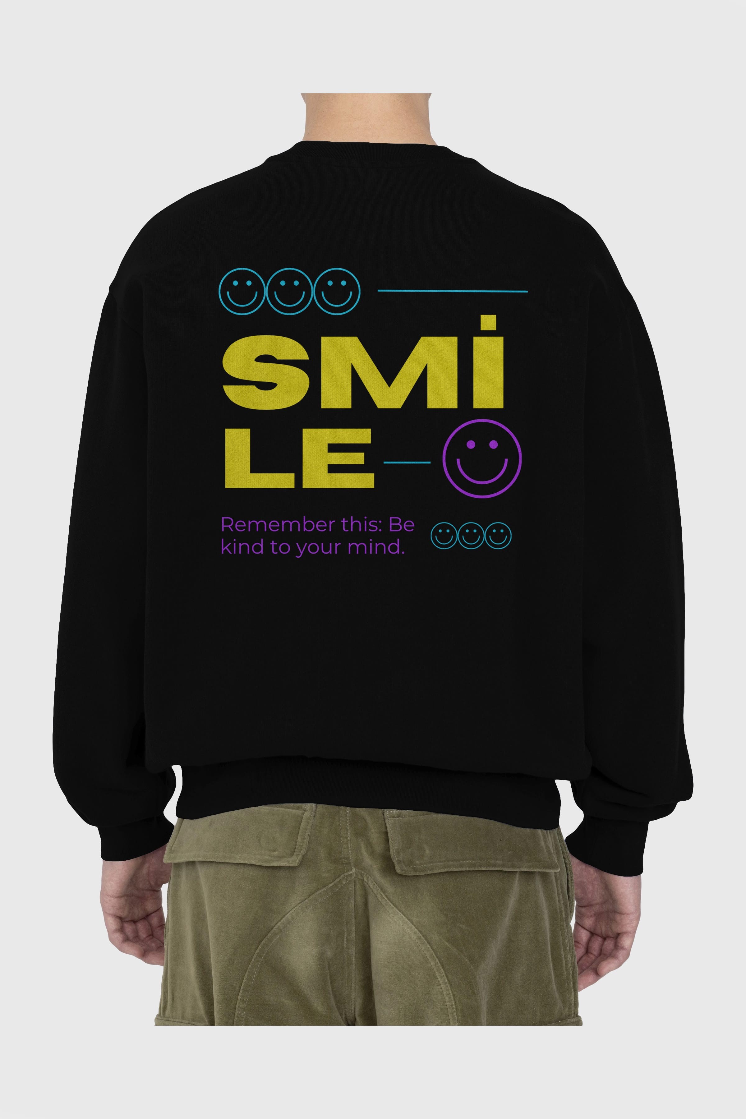 Smile Yazılı 2 Arka Baskılı Oversize Sweatshirt Erkek Kadın Unisex