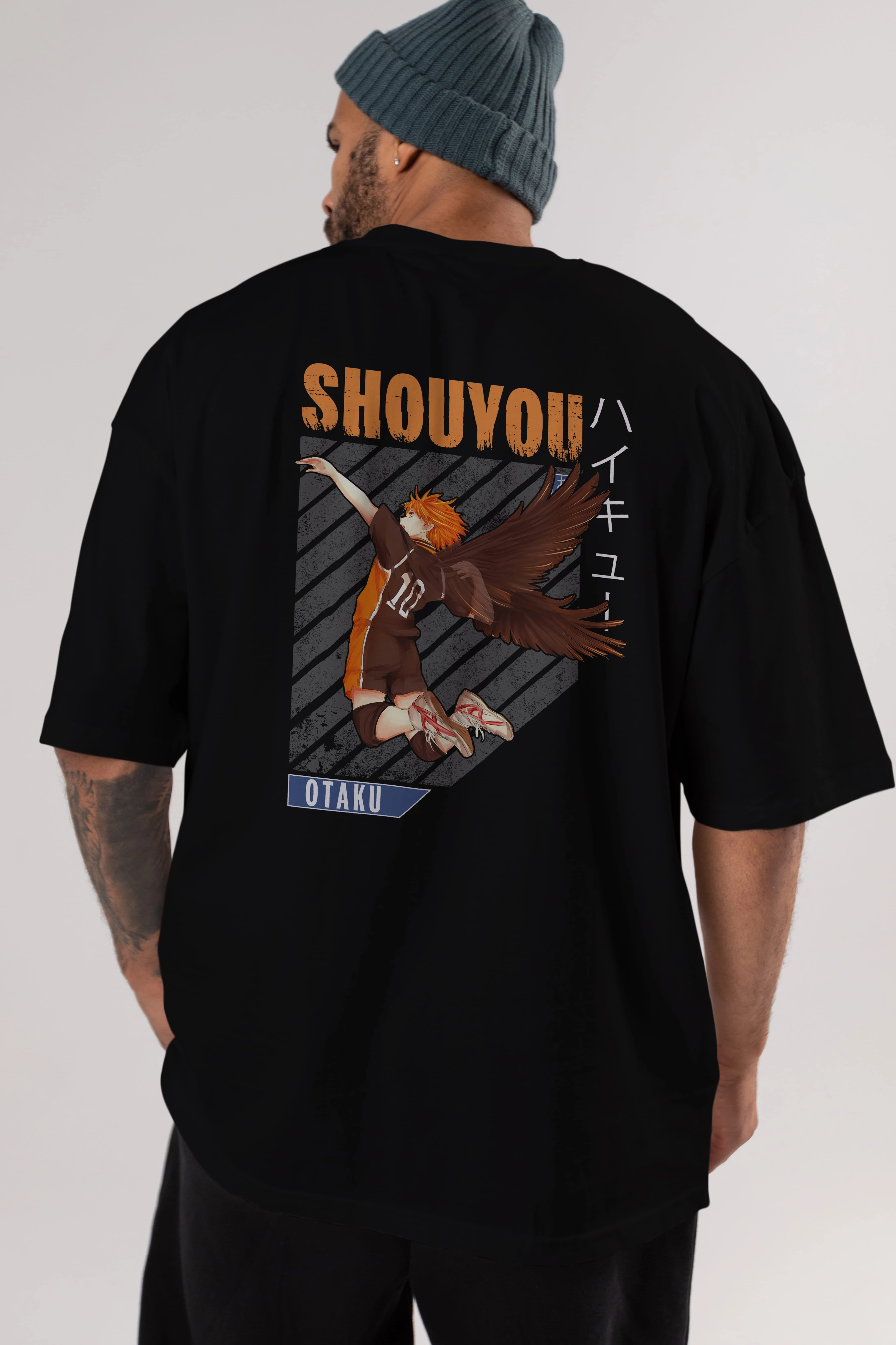 Shouyou Hinata 10 Anime Arka Baskılı Oversize t-shirt Erkek Kadın Unisex