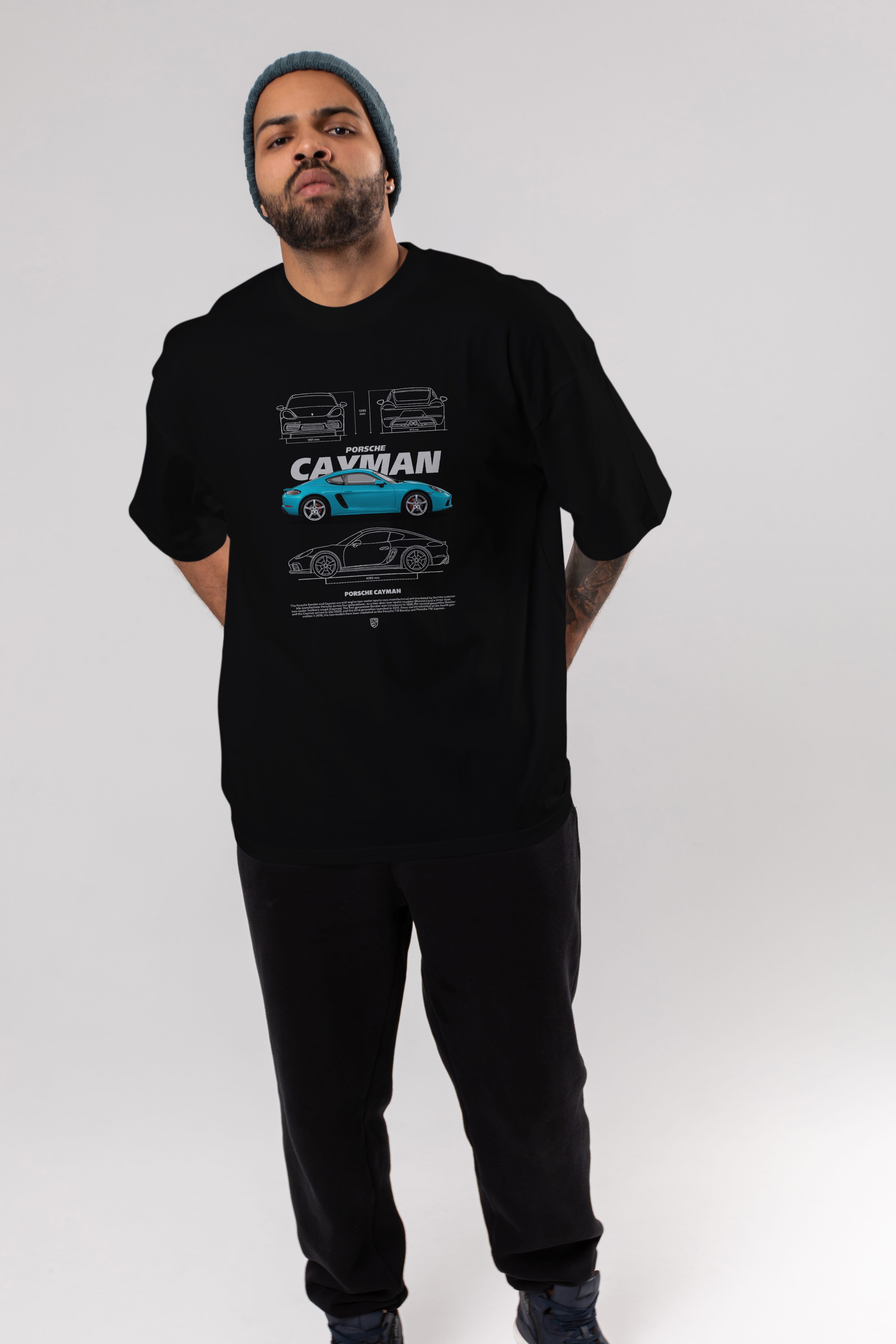 Porsche CAYMAN BLUE Ön Baskılı Oversize t-shirt Erkek Kadın Unisex %100 Pamuk Bisiklet Yaka tişort