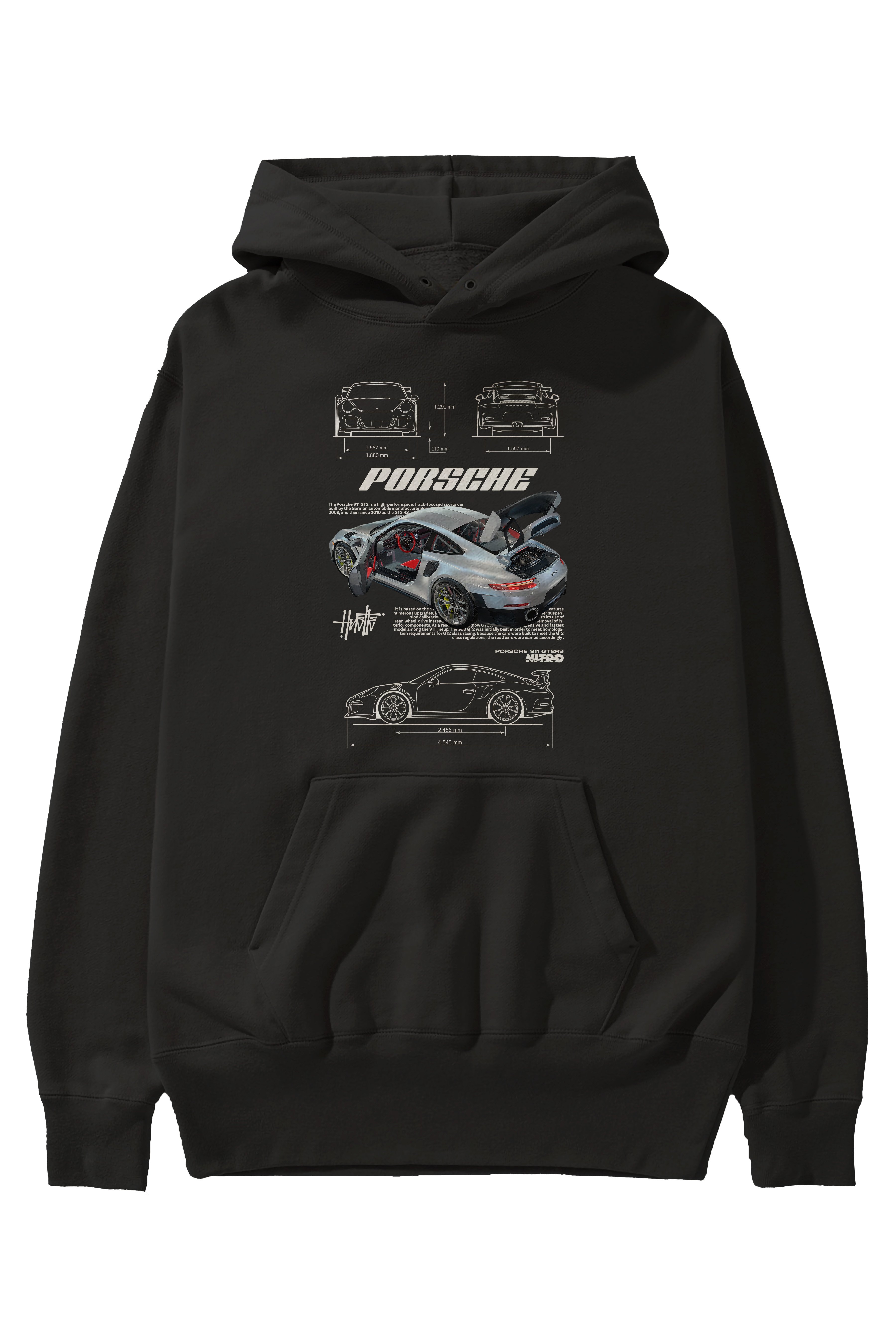 PORSCHE 911 GT2 RS Ön Baskılı Hoodie Oversize Kapüşonlu Sweatshirt Erkek Kadın Unisex