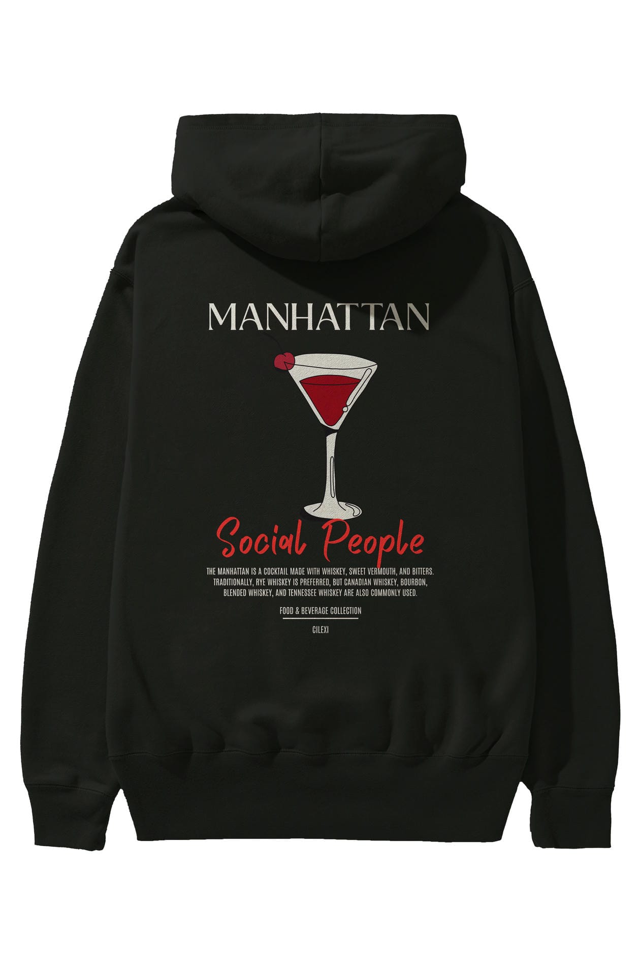 Manhattan Kokteyl Arka Baskılı Hoodie Oversize Kapüşonlu Sweatshirt Erkek Kadın