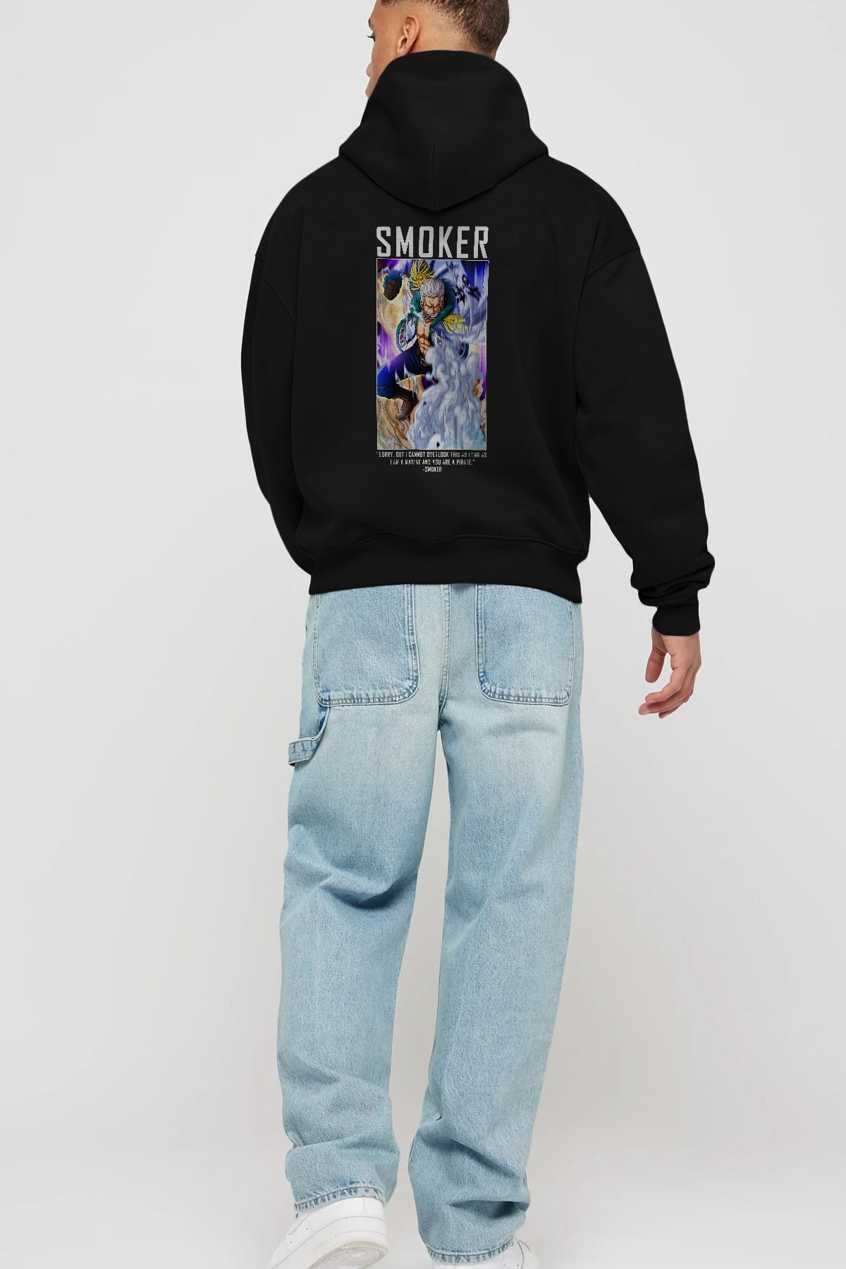 Smoker Anime Arka Baskılı Hoodie Oversize Kapüşonlu Sweatshirt Erkek Kadın Unisex