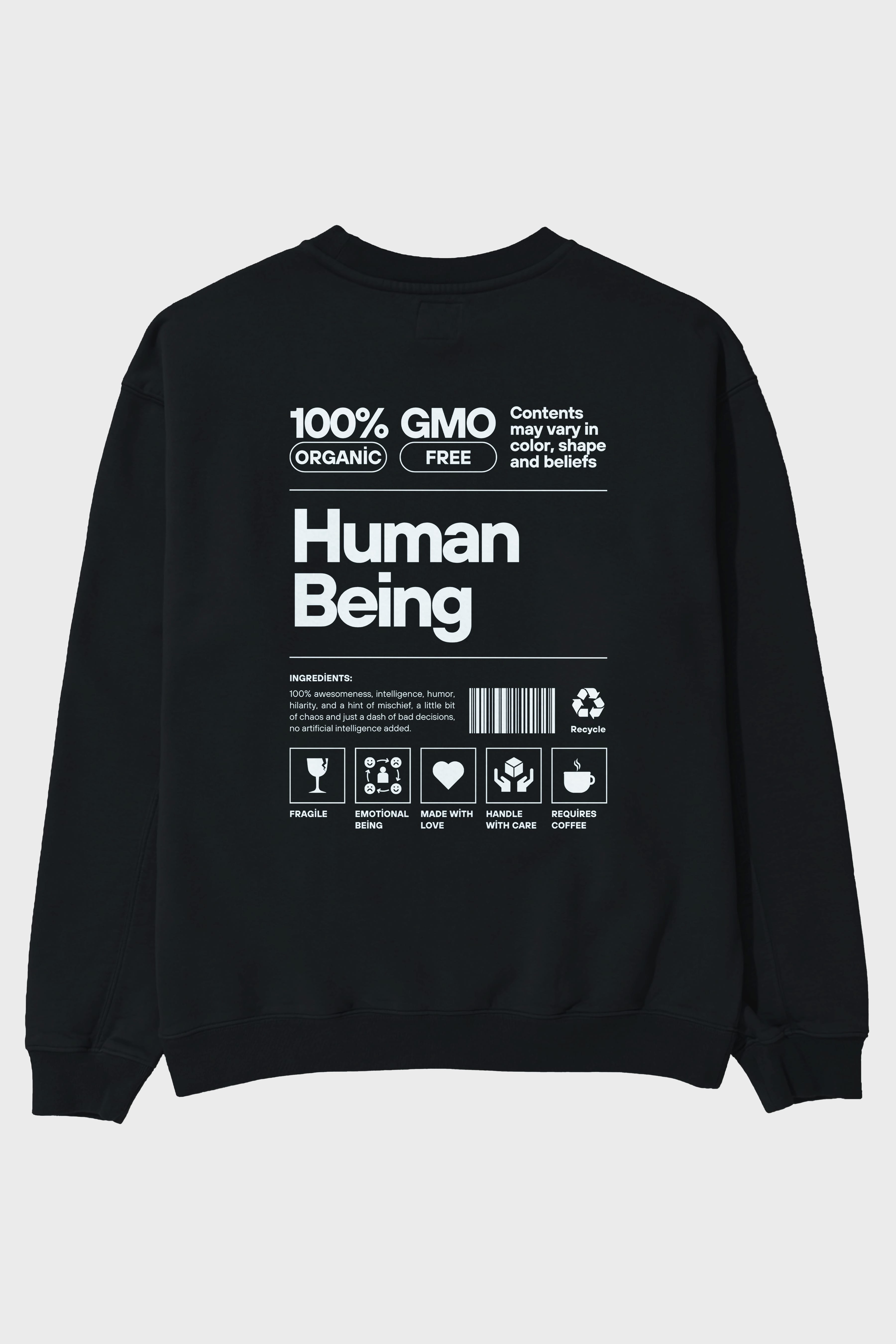 Human Being Arka Baskılı Oversize Sweatshirt Erkek Kadın Unisex