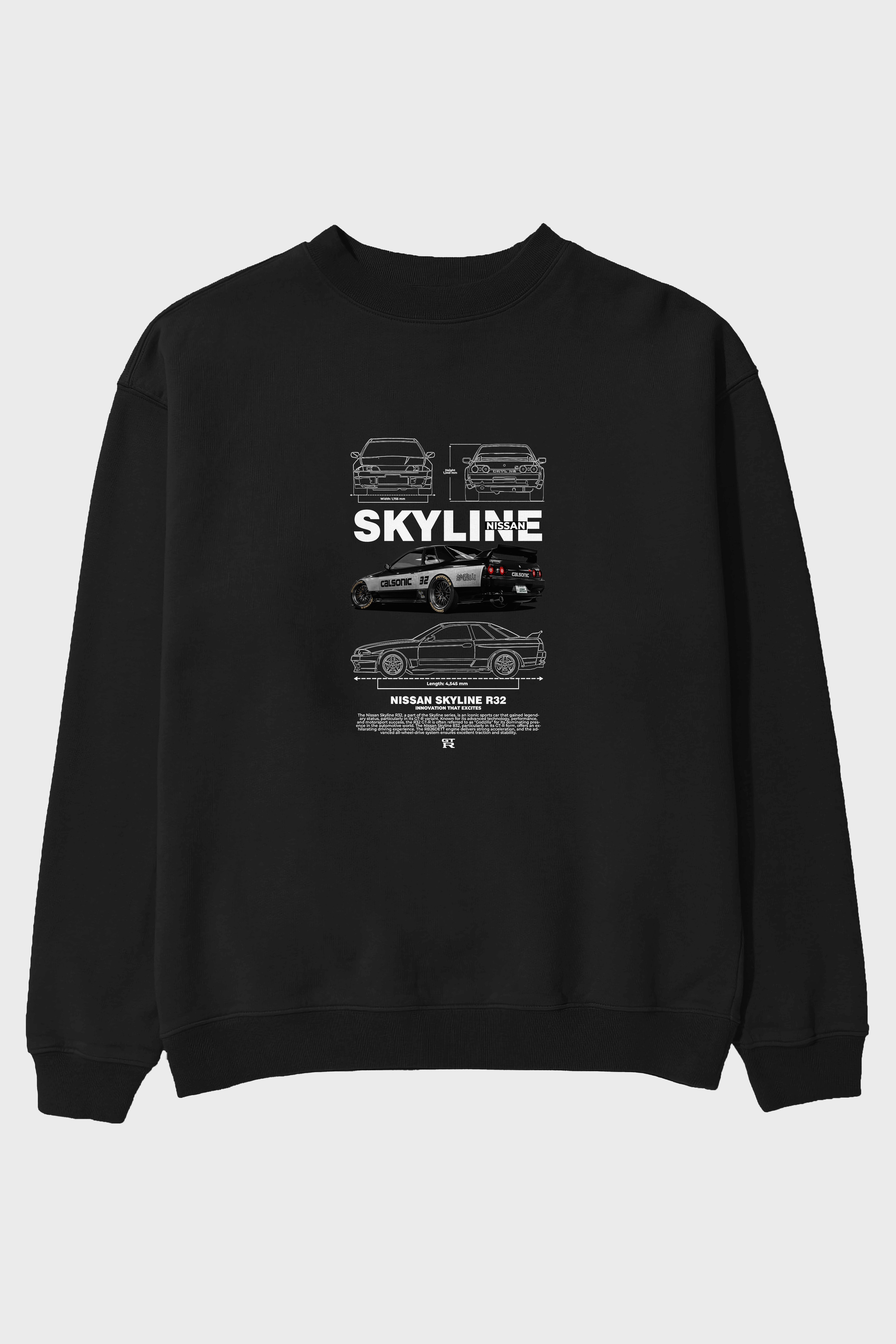 Nissan r32 skyline Ön Baskılı Anime Oversize Sweatshirt Erkek Kadın Unisex