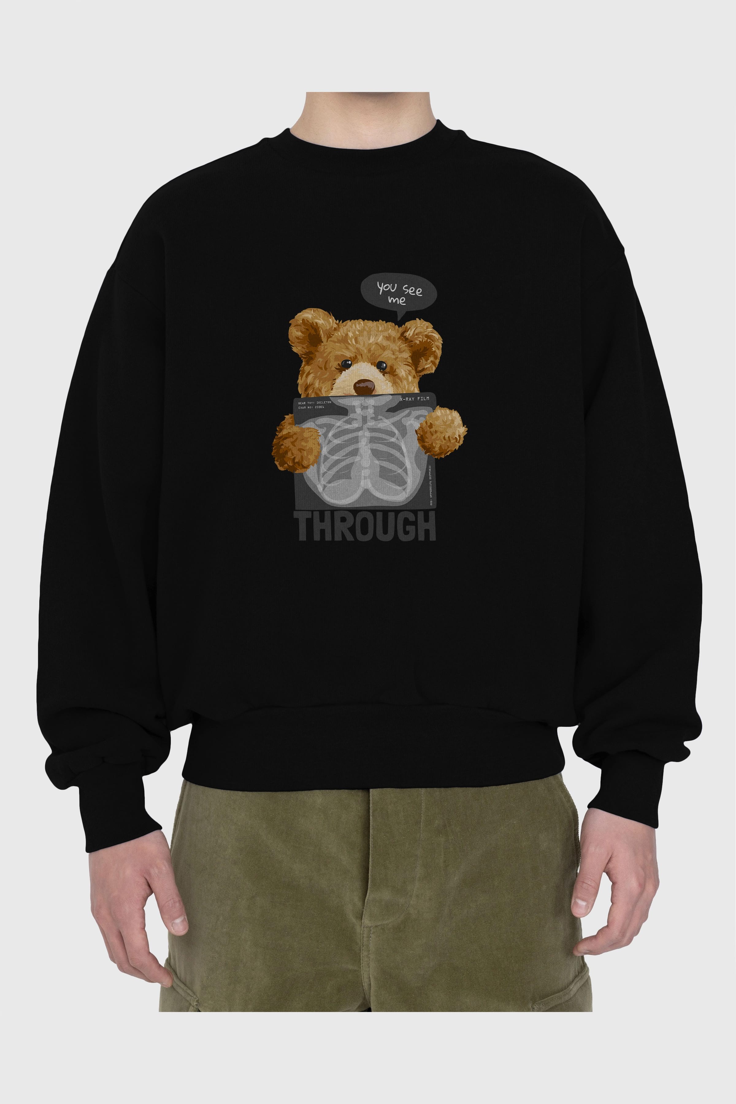 Teddy Bear Trough Ön Baskılı Oversize Sweatshirt Erkek Kadın Unisex