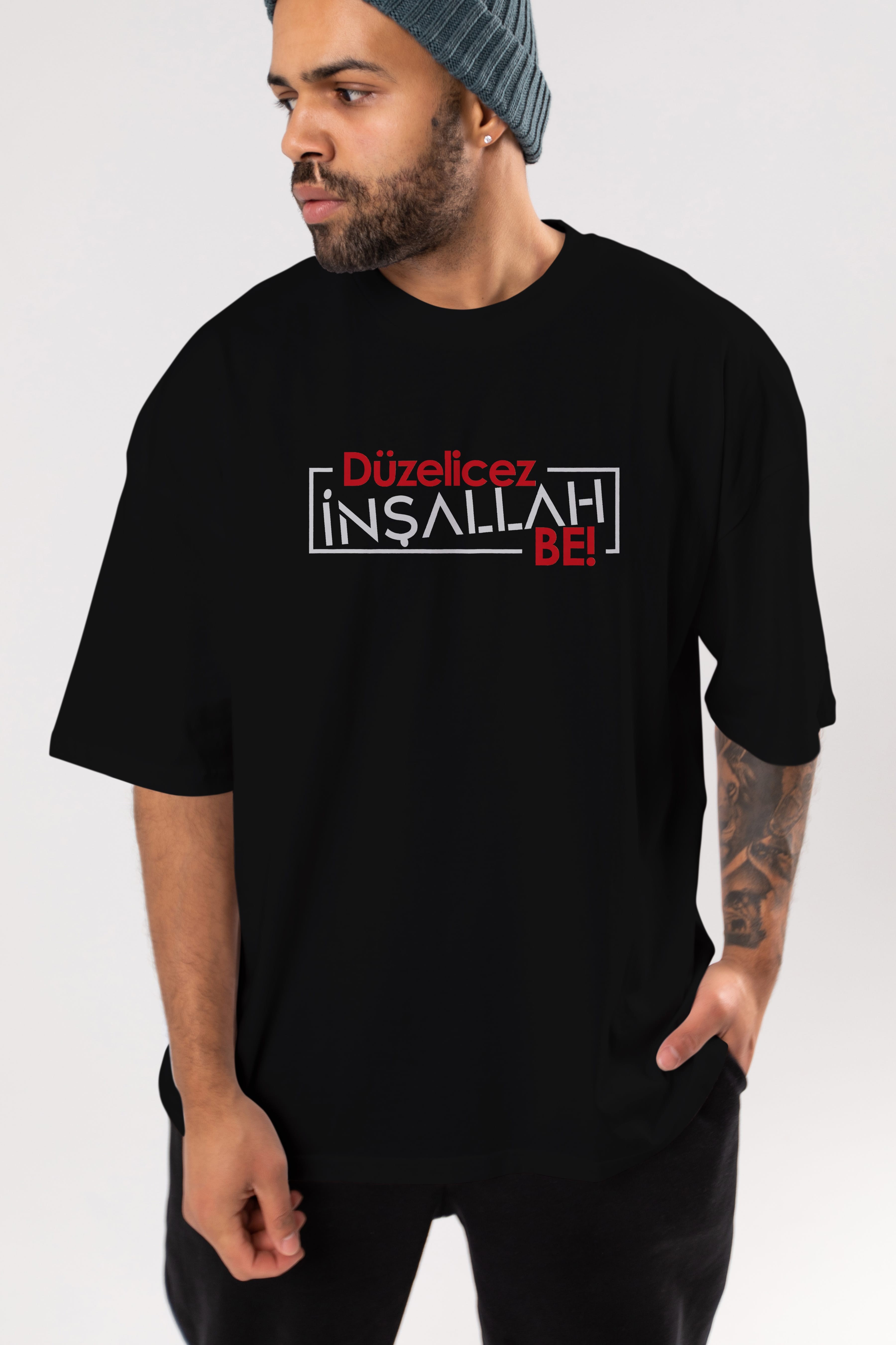 Düzelicez İnşallah Be Ön Baskılı Oversize t-shirt %100 pamuk Erkek Kadın Unisex