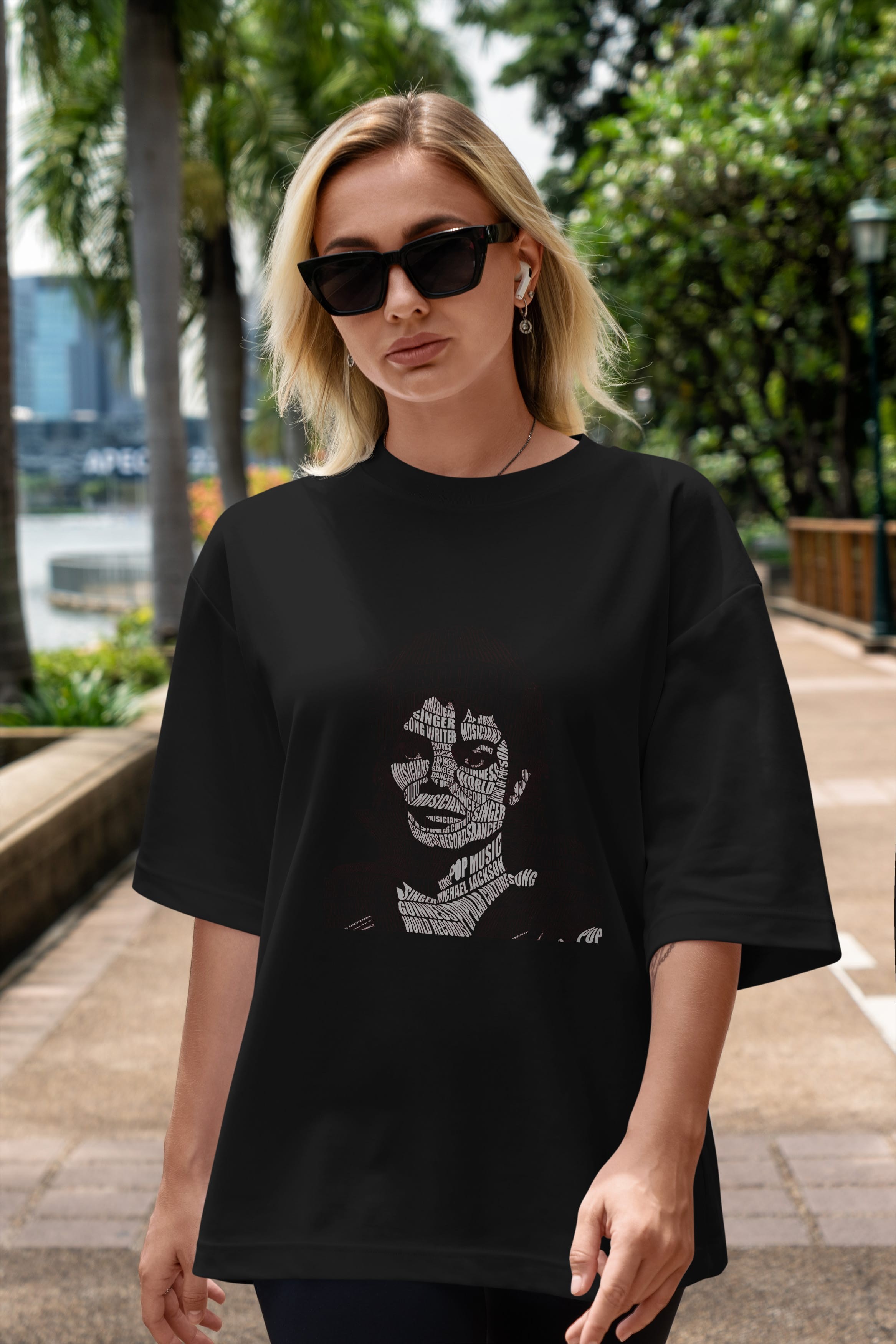 Michael Jackson Calligram Ön Baskılı Oversize t-shirt %100 pamuk Erkek Kadın Unisex