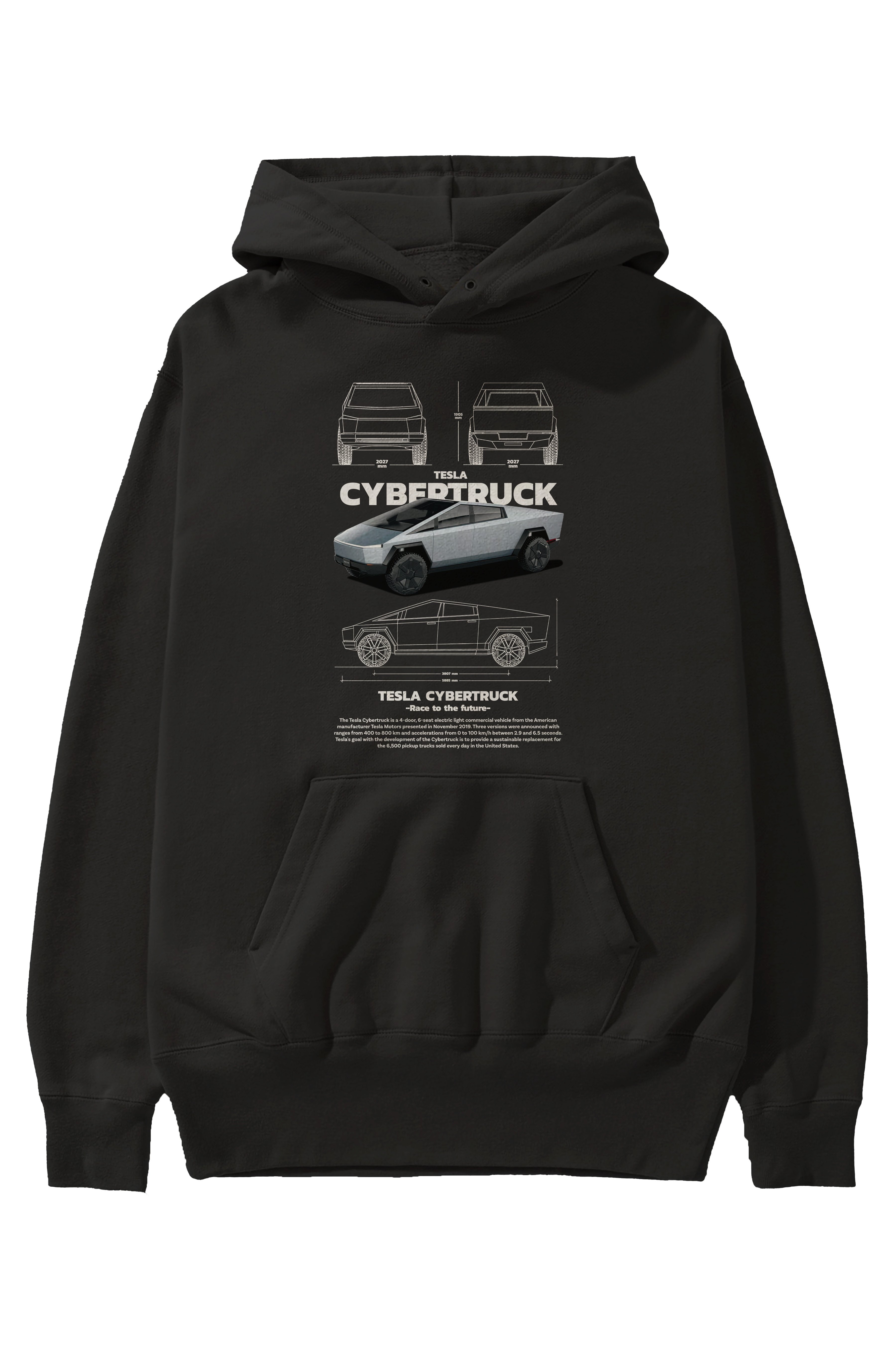 TESLA CYBERTRUCK Ön Baskılı Hoodie Oversize Kapüşonlu Sweatshirt Erkek Kadın Unisex